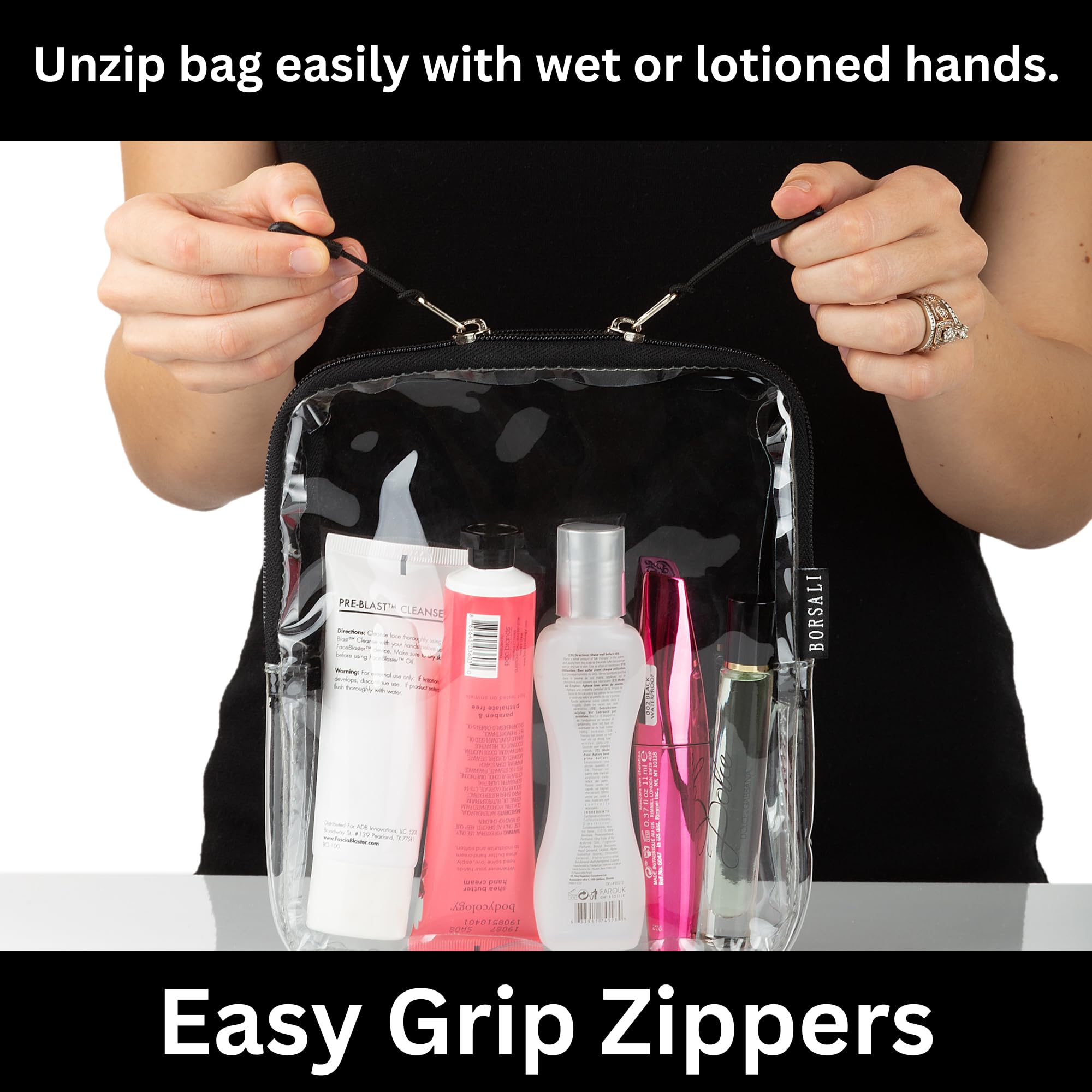 BORSALI TSA Approved Quart Size Clear Toiletry Bag for Carry On Travel - 4 Pack of 1 Quart Cosmetic & 3-1-1 Liquids Bags - Perfect for Airports, Toiletries Organization & Travel Essentials