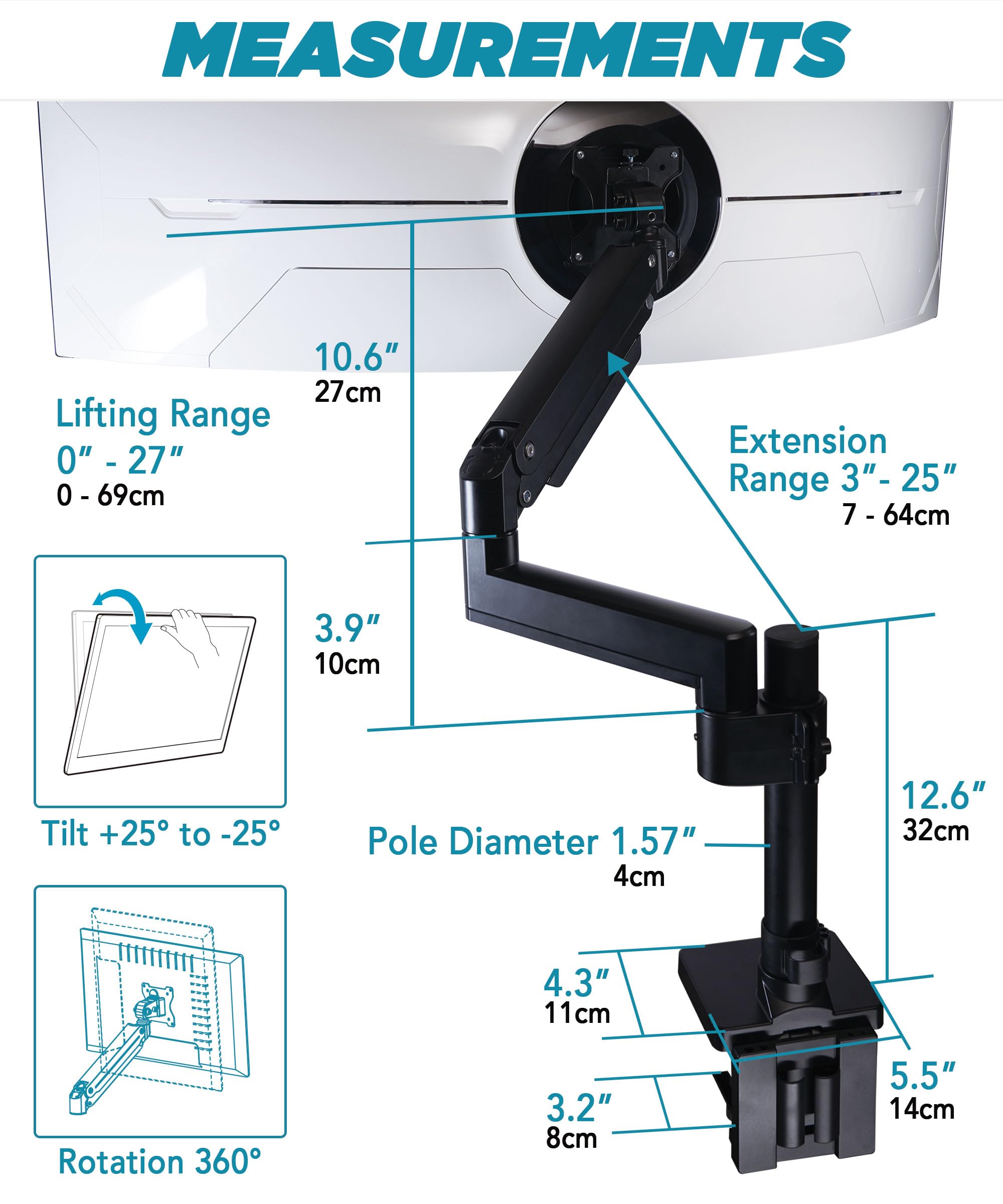 Heavy Duty Monitor Arm for Ultrawide Monitors up to 57