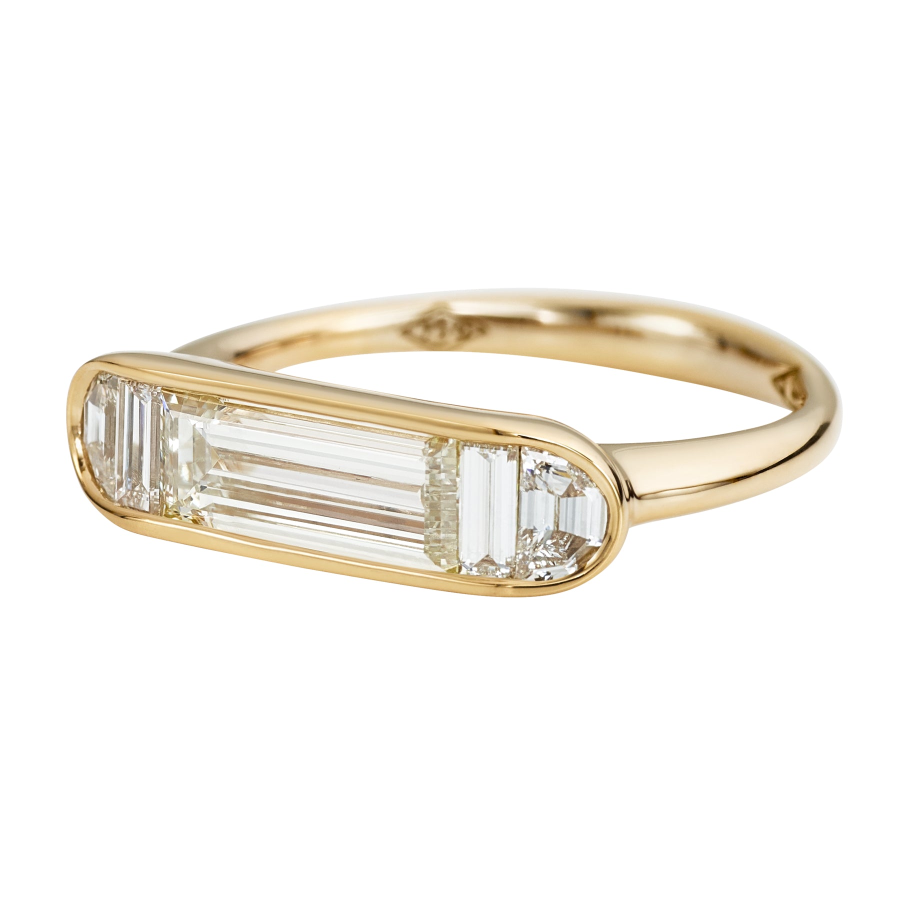Exquisite Framed Horizontal Engagement Ring with Half Moon & Baguette Diamonds - Perfect for Proposals, Anniversaries & Special Occasions