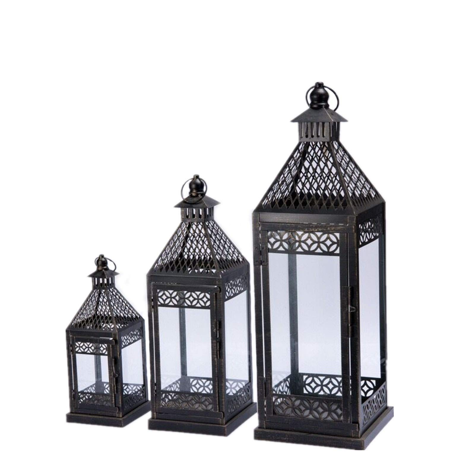 ADSE Black Glass Wind Lantern Candlestick Holder - Subway Art Home Decor, Garden & Tabletop Candle Lantern for Indoor/Outdoor Decoration (One Size) | Perfect for Patio, Wedding Centerpiece & Cozy Ambiance Lighting