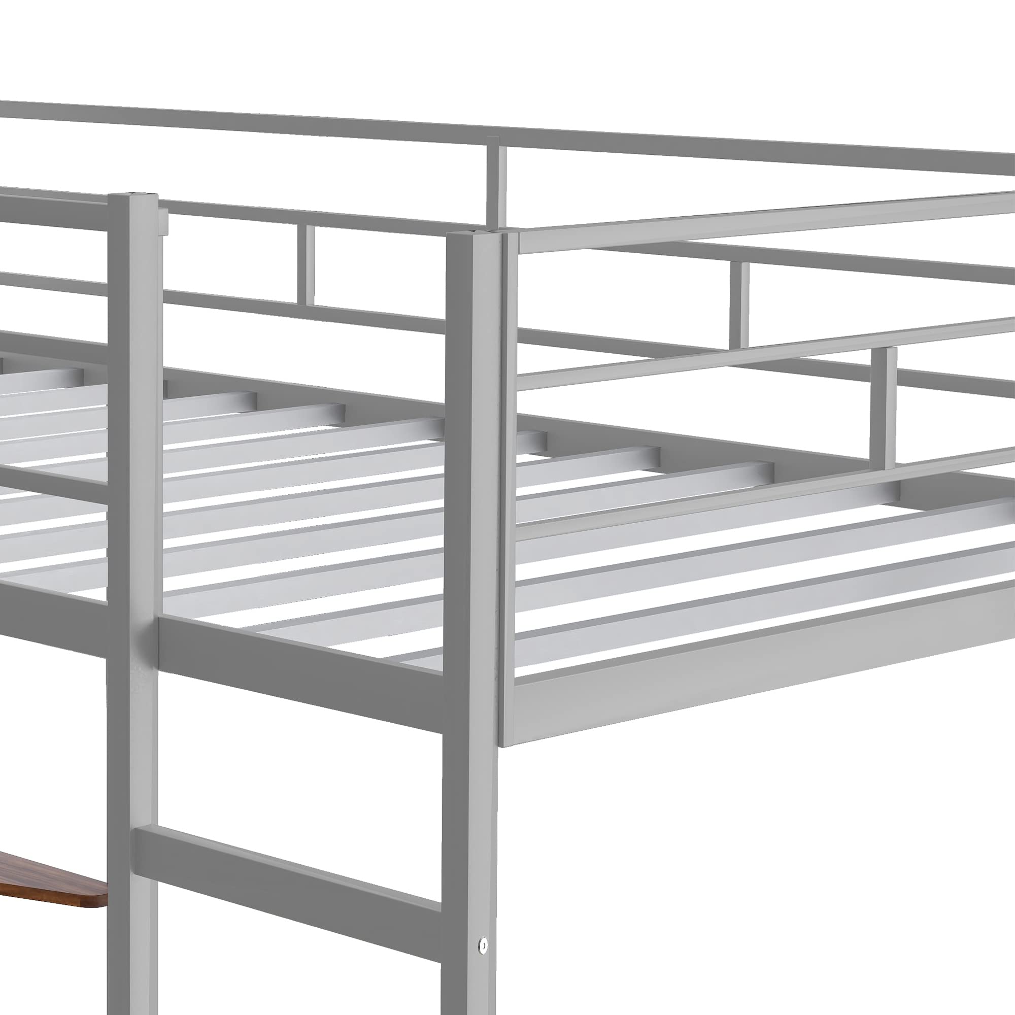 Harper & Bright Designs Twin Size Metal Loft Bed with Shelves & Desk - Sturdy Loft Bed Frame with Dual Ladders & Safety Rails for Kids, Teens & Adults - Space-Saving Study & Sleep Solution (No Box Spring Needed, Silver) - Perfect for Small Bedrooms, Dorms & Studio Apartments