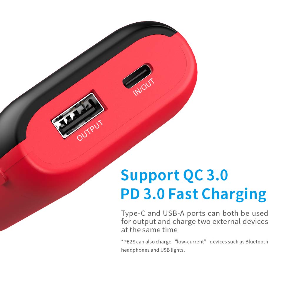 XTAR PB2S USB-C 18650 Battery Charger with USB Output - Portable Li-ion Charger for 18650/21700 Batteries (Red, Batteries Not Included) - Perfect for Vaping, Flashlights & Outdoor Gear Charging