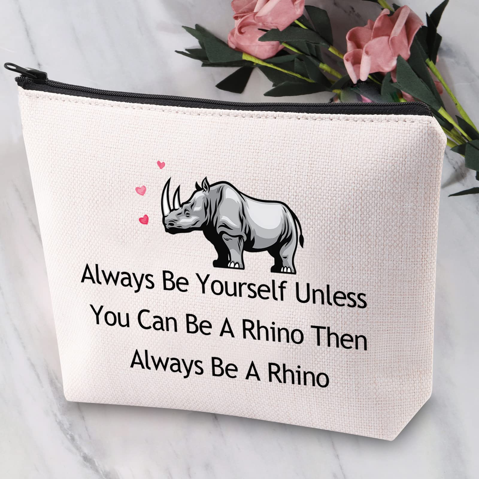 Stylish Rhinoceros Makeup Bag - Perfect Rhino Lover Gift for Travel & Toiletry | Cute Spirit Animal Rhino Cosmetic Pouch for Women & Girls | Great for Travel, Gym, Beach & Daily Use
