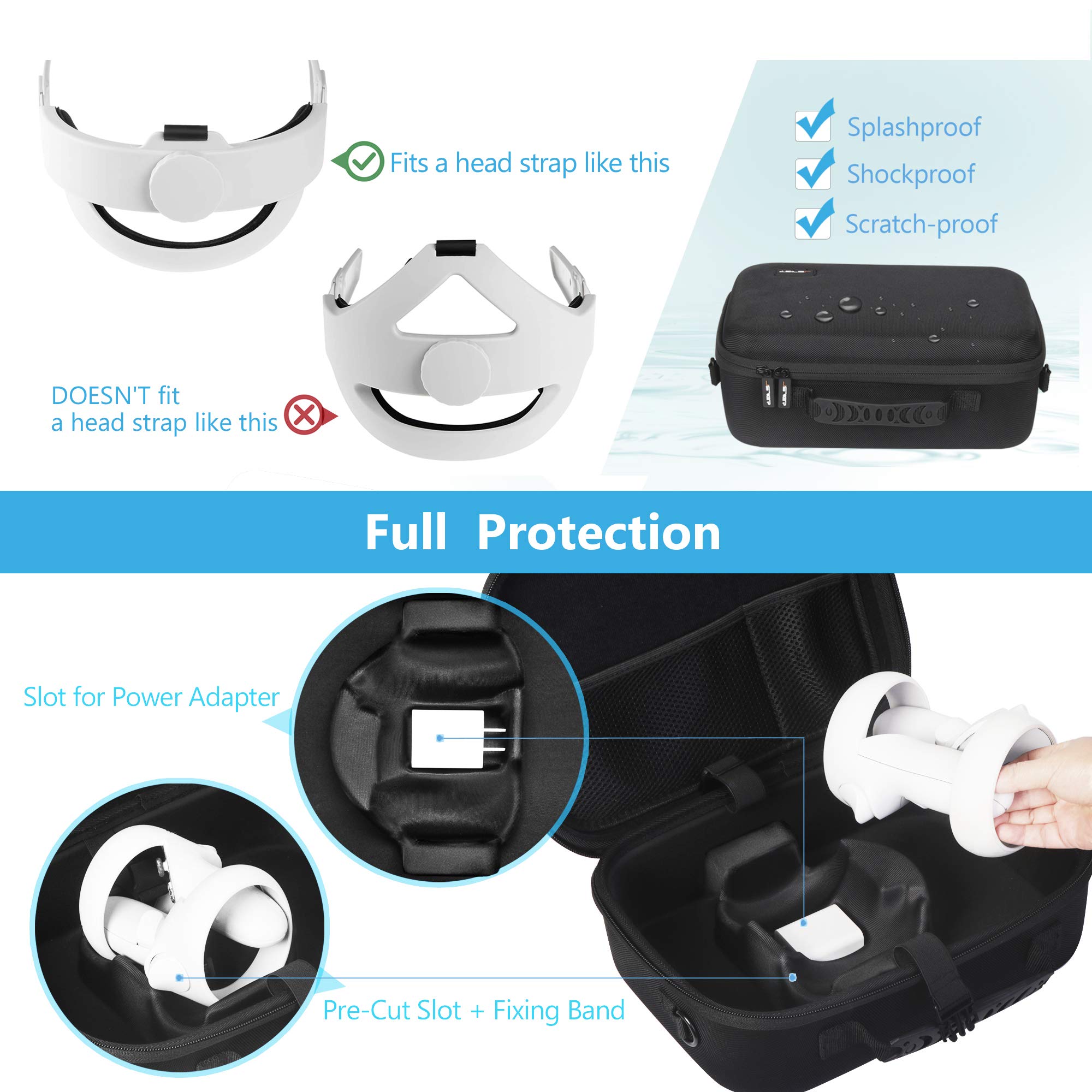 JSVER Hard Travel Carrying Case for Meta Quest 2 VR Headset - Protective Storage for Controllers, Battery & Elite Strap | Includes Shoulder Strap, Silicone Face Mask & Lens Covers | Perfect for Travel, Gaming Parties & VR Storage Protection
