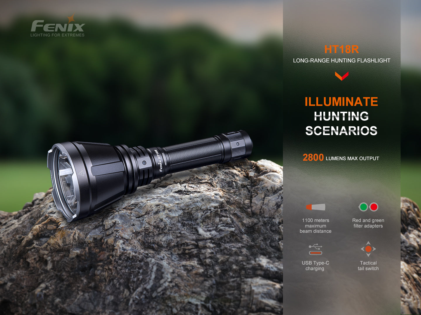 Fenix HT18R Rechargeable LED Hunting Flashlight - 1600 Lumens, Long Beam Distance, Waterproof for Outdoor Hunting, Camping & Night Activities