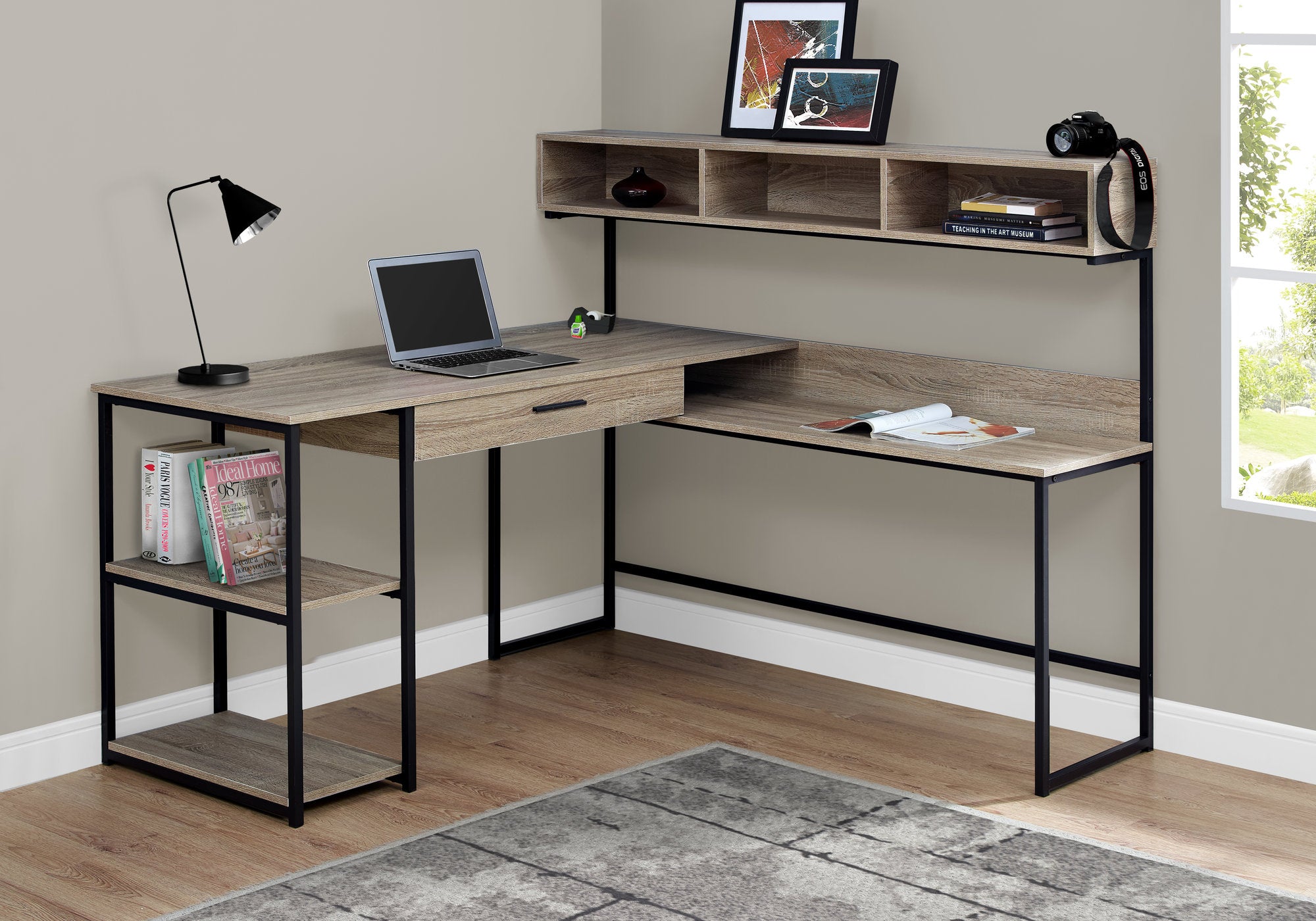 Office Series Dark Taupe & Black Metal Corner Shelf - Stylish Storage Solution for Home & Office Organization