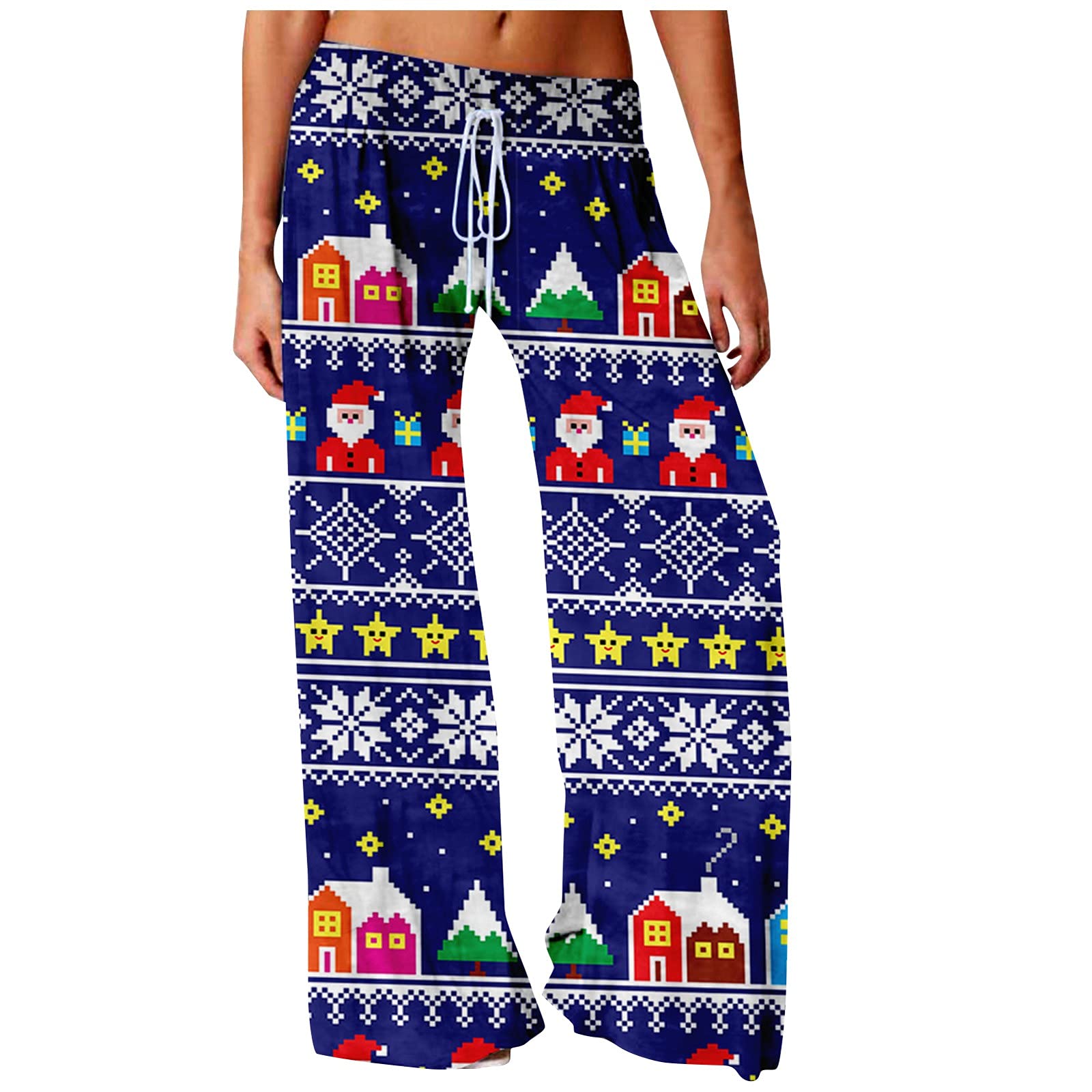 Women's Palazzo Pants - Casual Christmas Print Sweatpants, Plus Size Lounge Pants with Pegged Leg for Comfort & Style | Perfect for Holiday Parties, Yoga, and Relaxing at Home