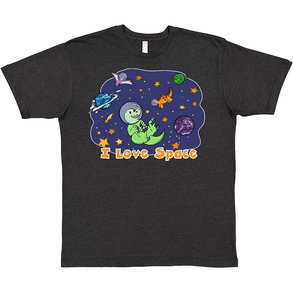 Inktastic I Love Space Cute Dinos and Planets Graphic T-Shirt for Women & Men - Fun Astronomy Lover Tee for Casual Wear, Gifts & Space-Themed Events