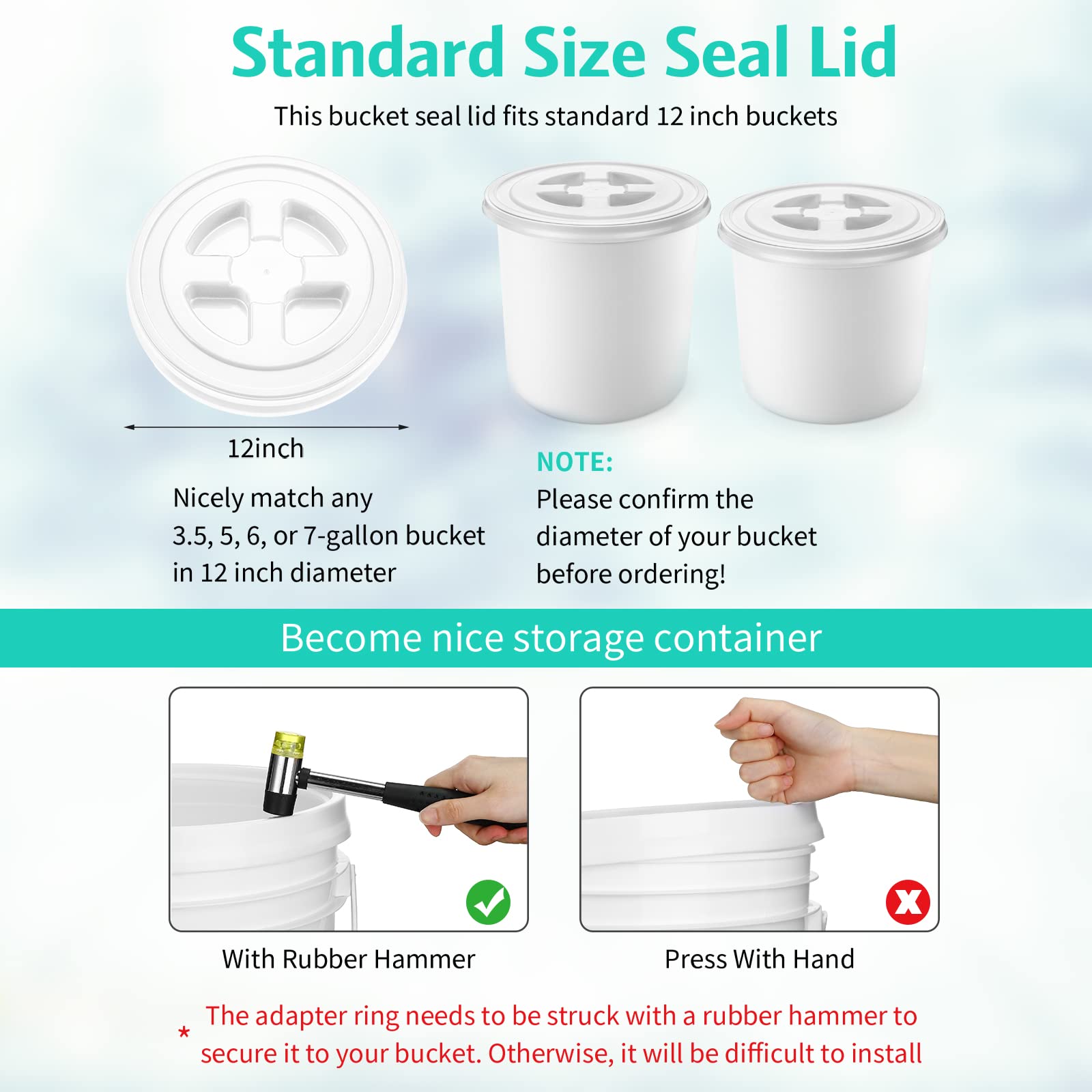 eBoot 12-Pack 5 Gallon Screw Top Bucket Lids - Leak Proof & Airtight - White Plastic Bucket Seal Lids for Pet Food Storage & Gamma Buckets - Perfect for Bulk Food Storage, Gardening Supplies & Home Organization