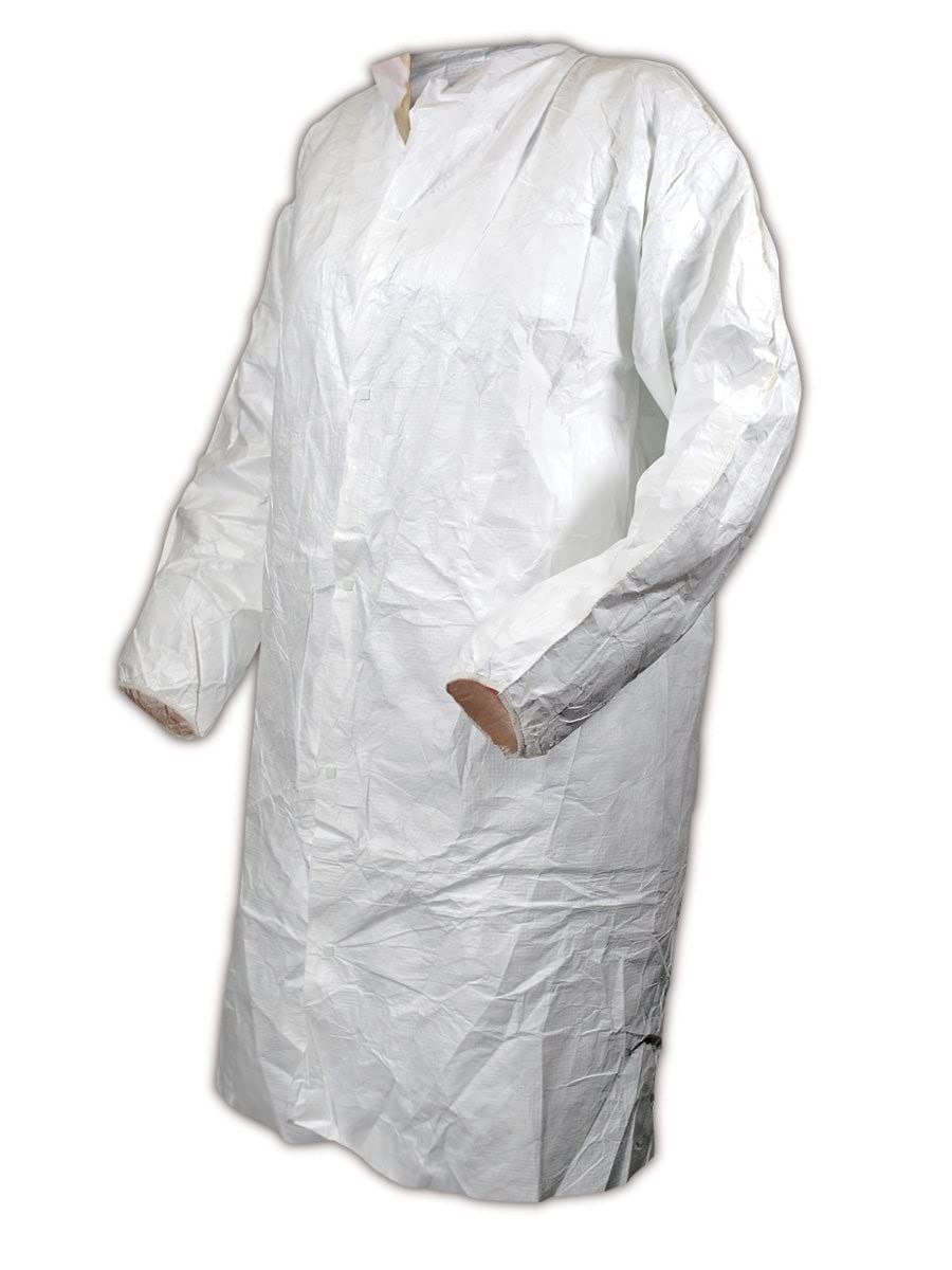 MAGID CC111L EconoWear Tyvek Disposable Lab Coat - Large Size, White (Pack of 30) - Ideal for Laboratories, Cleanrooms & Medical Facilities