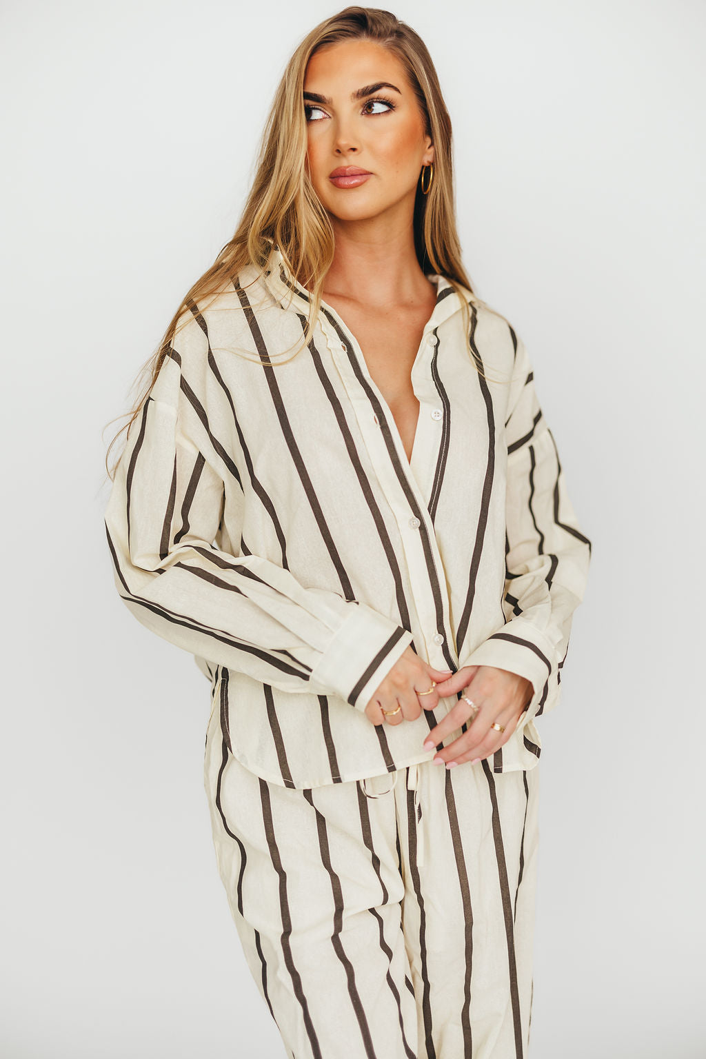 Sicily Button Down Top - Nursing Friendly Blouse for Moms | Black Striped Shirt for Breastfeeding | Comfortable & Stylish Maternity Wear for Work & Casual Outings