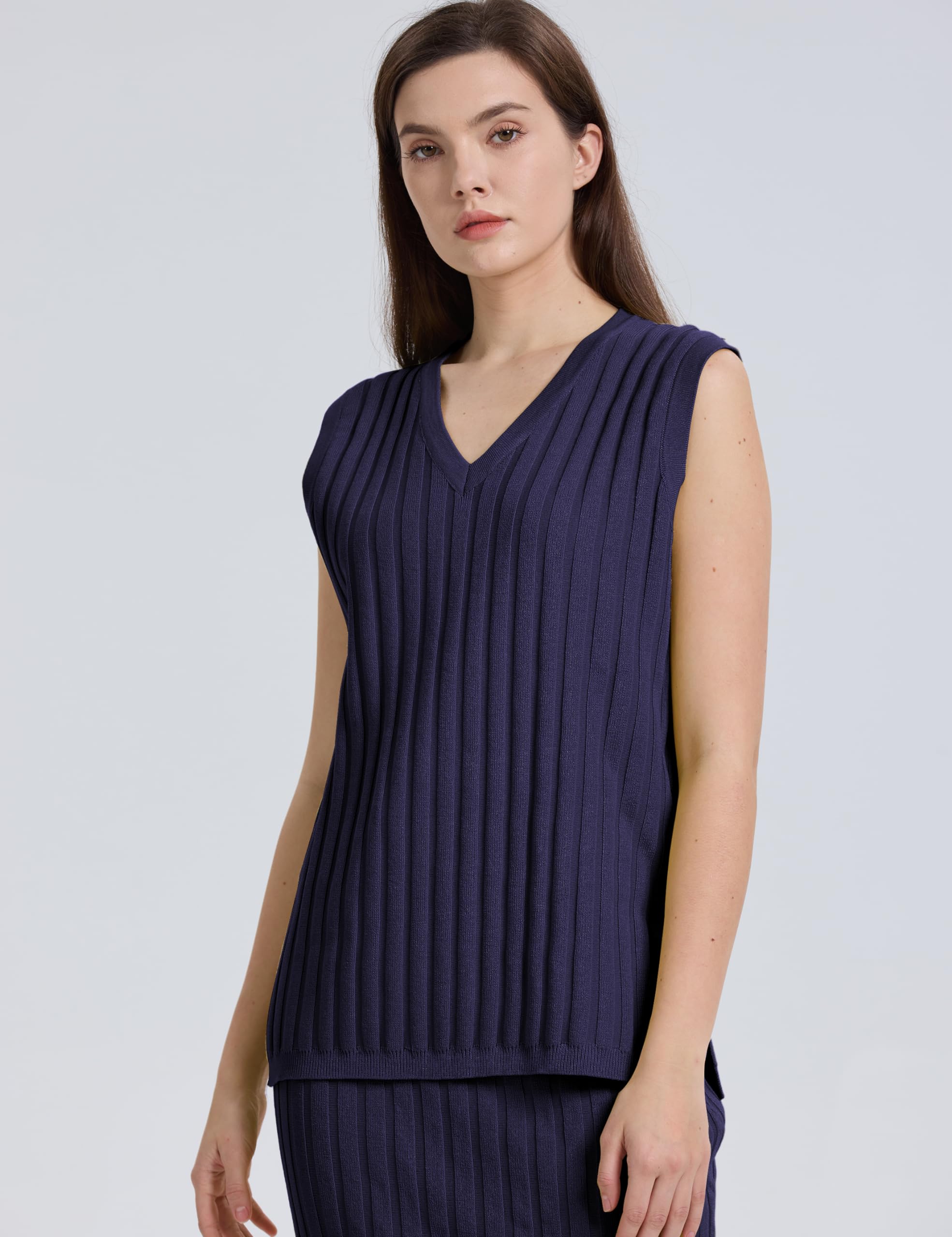 Women's 2-Piece Outfit - Sleeveless V-Neck Knit Vest & High Waisted Skirt Set | Summer Casual Wear, Office Outfits, Date Night & Vacation Outfits