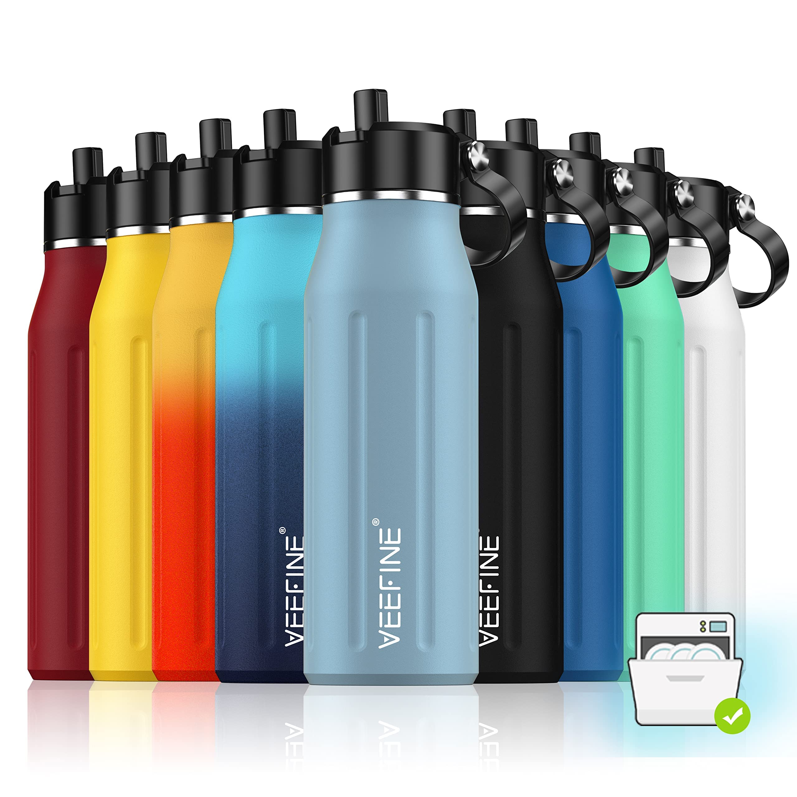 VeeFine Insulated Stainless Steel Water Bottle with Straw - 20/32/40oz, BPA-Free, Dishwasher Safe for Hiking, Camping, School