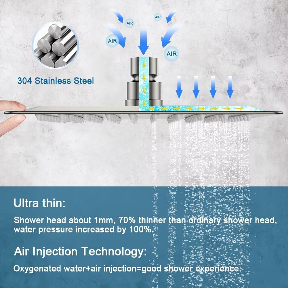 Brushed Nickel Ceiling Mount Shower Faucet Set - 10 Inch Rainfall Shower Head System with Single Handle Mixer Trim Kit & Rough-in Valve for Modern Bathroom | Perfect for Spa-Like Experience & Luxury Home Renovation