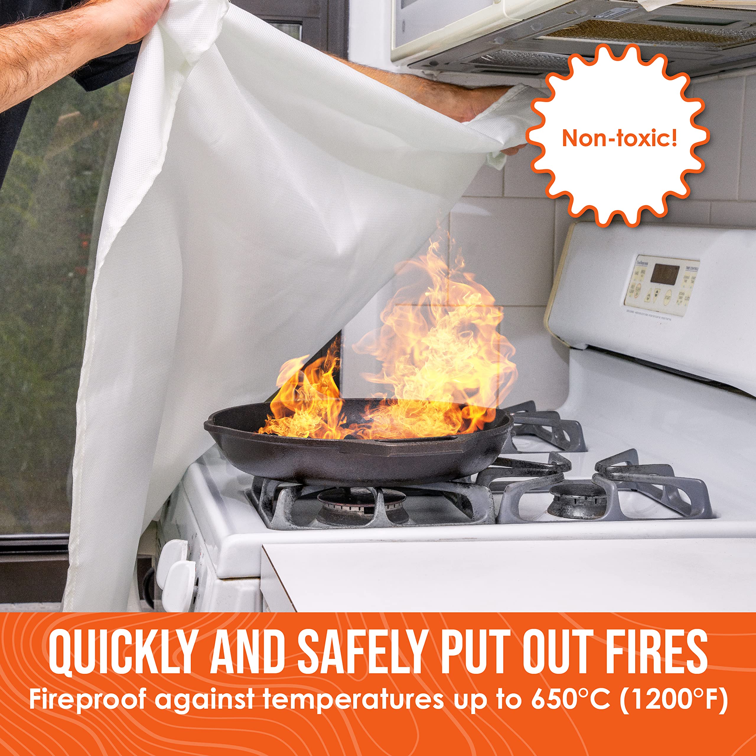 Go Time Gear Emergency Fire Blanket - Fire Retardant Survival Blanket for Home & Kitchen Safety (Up to 1200°F) - Perfect for Cooking Accidents, Camping & Emergency Preparedness