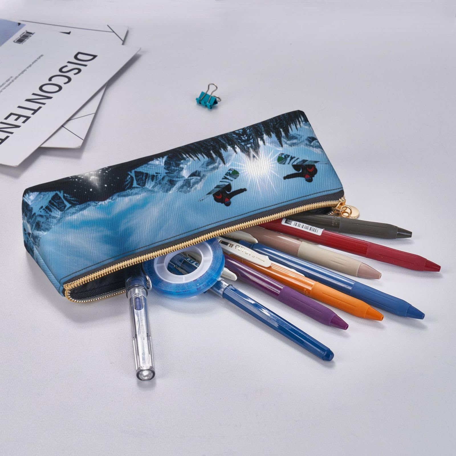 Premium Leather Pencil Case for Snowboarding & Travel - Large Capacity Multifunctional Stationery Organizer for School, Office & Outdoor Adventures