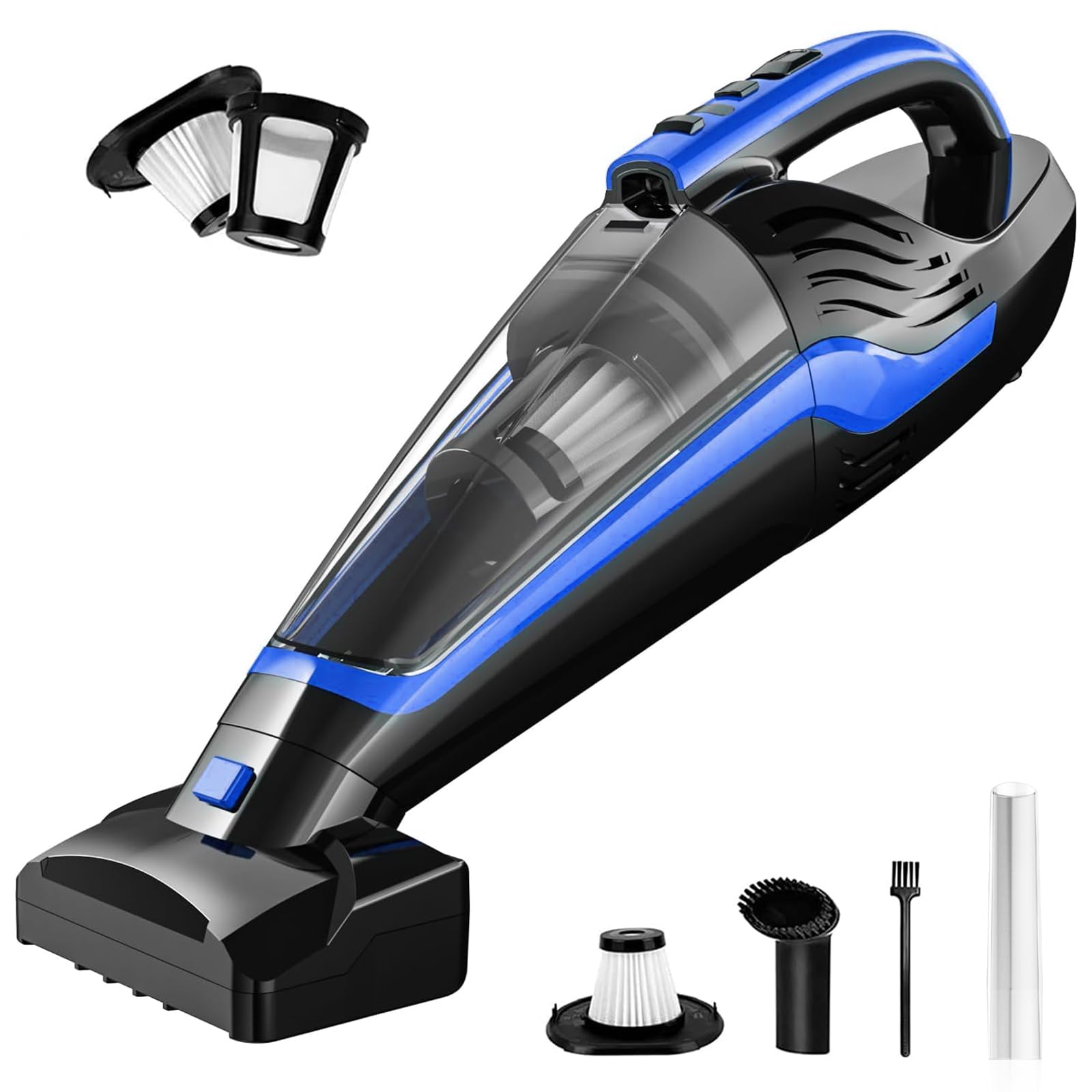 Cordless Rechargeable Handheld Vacuum for Pet Hair - Portable Car Vacuum with Motorized Brush & Washable Filter for Carpet, Couch, Stairs - Blue (17.4x4.6x6.6 inches) - Perfect for Home, Office & Vehicle Cleaning