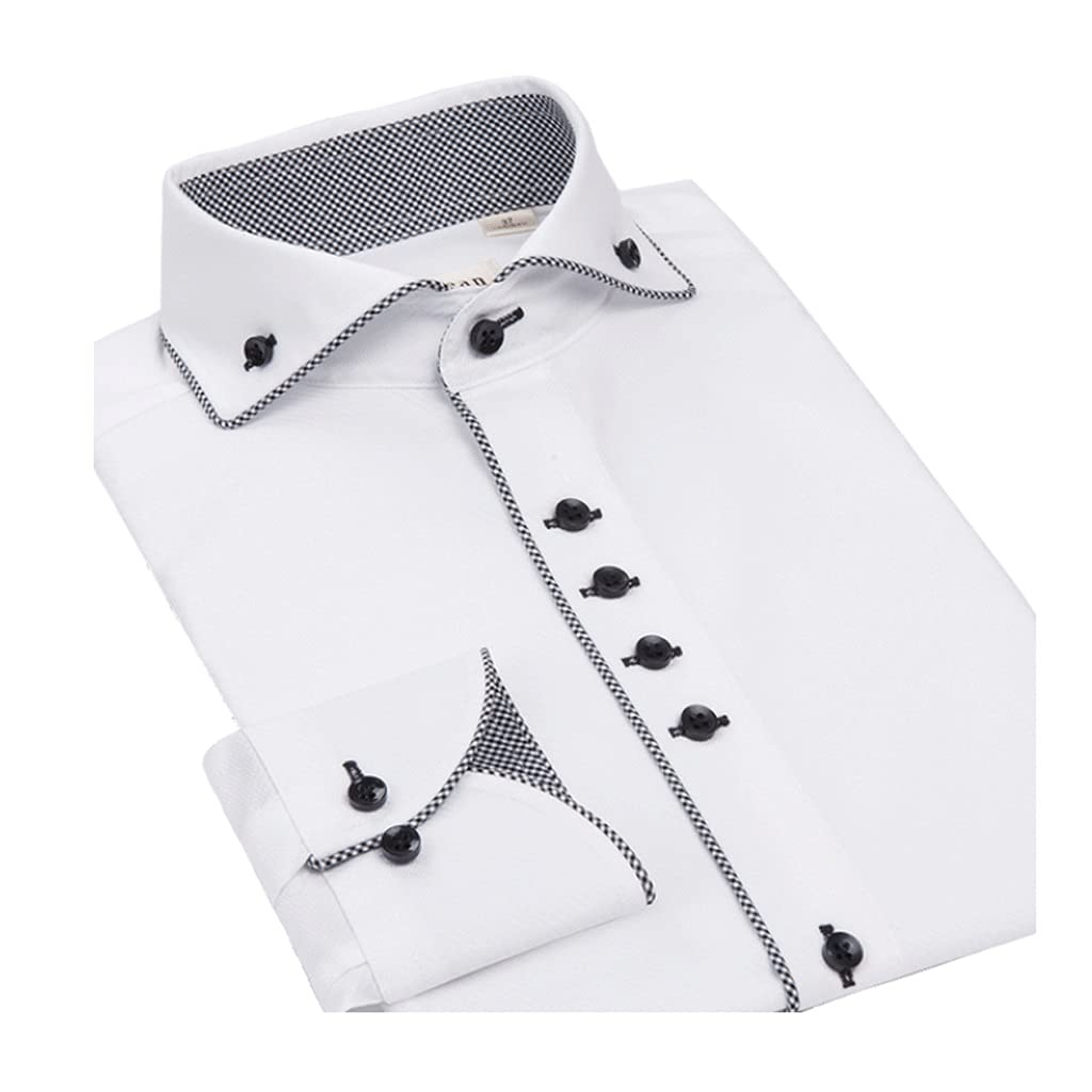 Premium Slim Fit Men's Windsor Collar Long Sleeve Dress Shirt - 100% Cotton Business Formal Shirt with Cufflinks | Korean Style Spring Summer White & Black Options | Perfect for Office, Weddings & Special Occasions (Size 41)