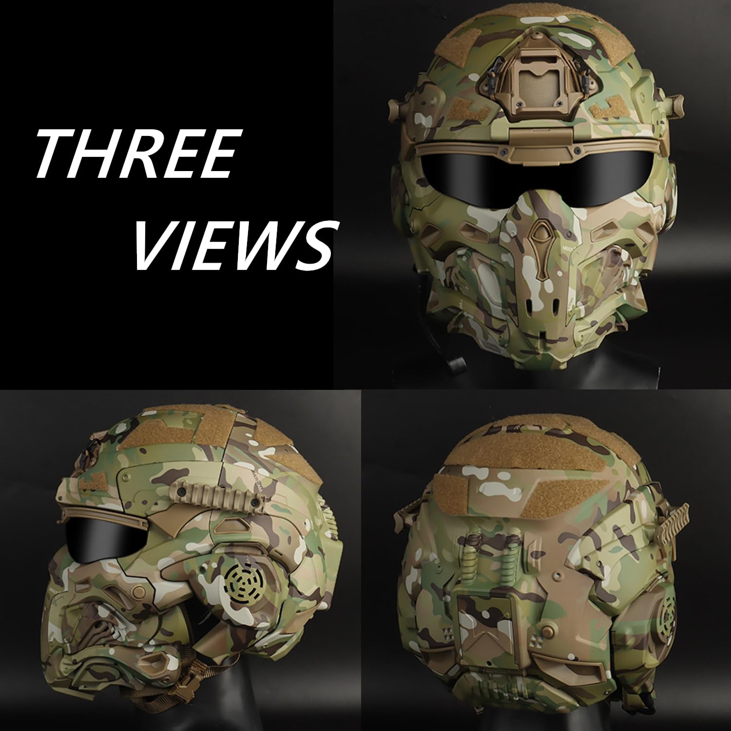 iMeshbean Tactical Airsoft Helmet with Paintball Full Face Mask - Built-in Headset, Goggles & Anti-Fog Fan - Military Style Protective Gear for Outdoor Airsoft, CS Games, Hunting & Tactical Training (Black)