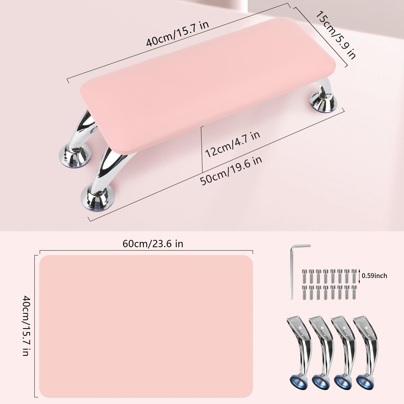 Professional Acrylic Nail Arm Rest with Microfiber Leather Cushion & Nail Table Mat - Soft Foldable Hand Pillow Footstool for Nail Technicians & DIY Manicures - Perfect for Salon, Home Nail Art & Gel Polish Application (Pink)