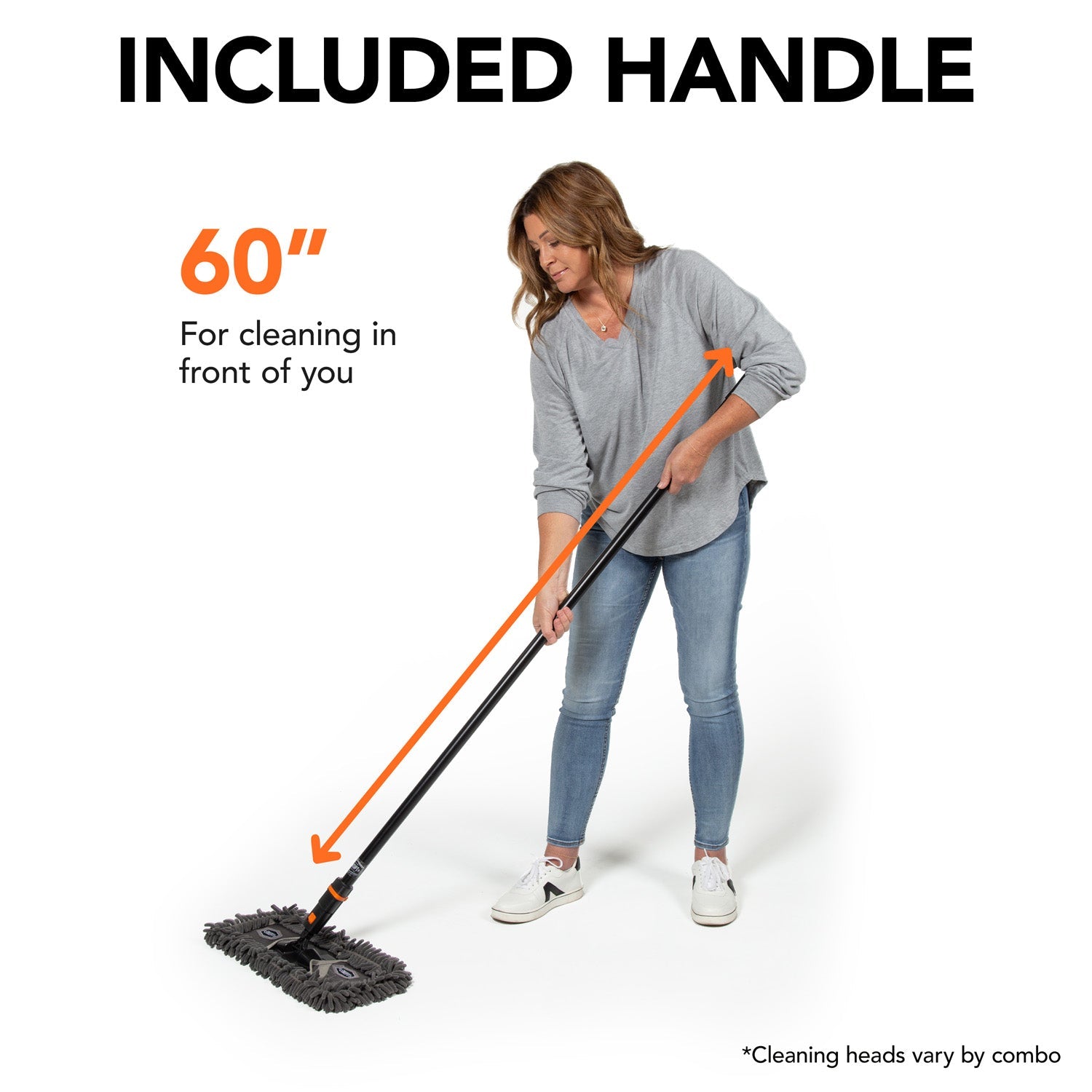 24 Inch Microfiber Dust Mop Head with 60 Inch Steel Handle - Heavy Duty Floor Cleaning Kit for Hardwood, Tile & Laminate Floors - Home, Office & Commercial Use