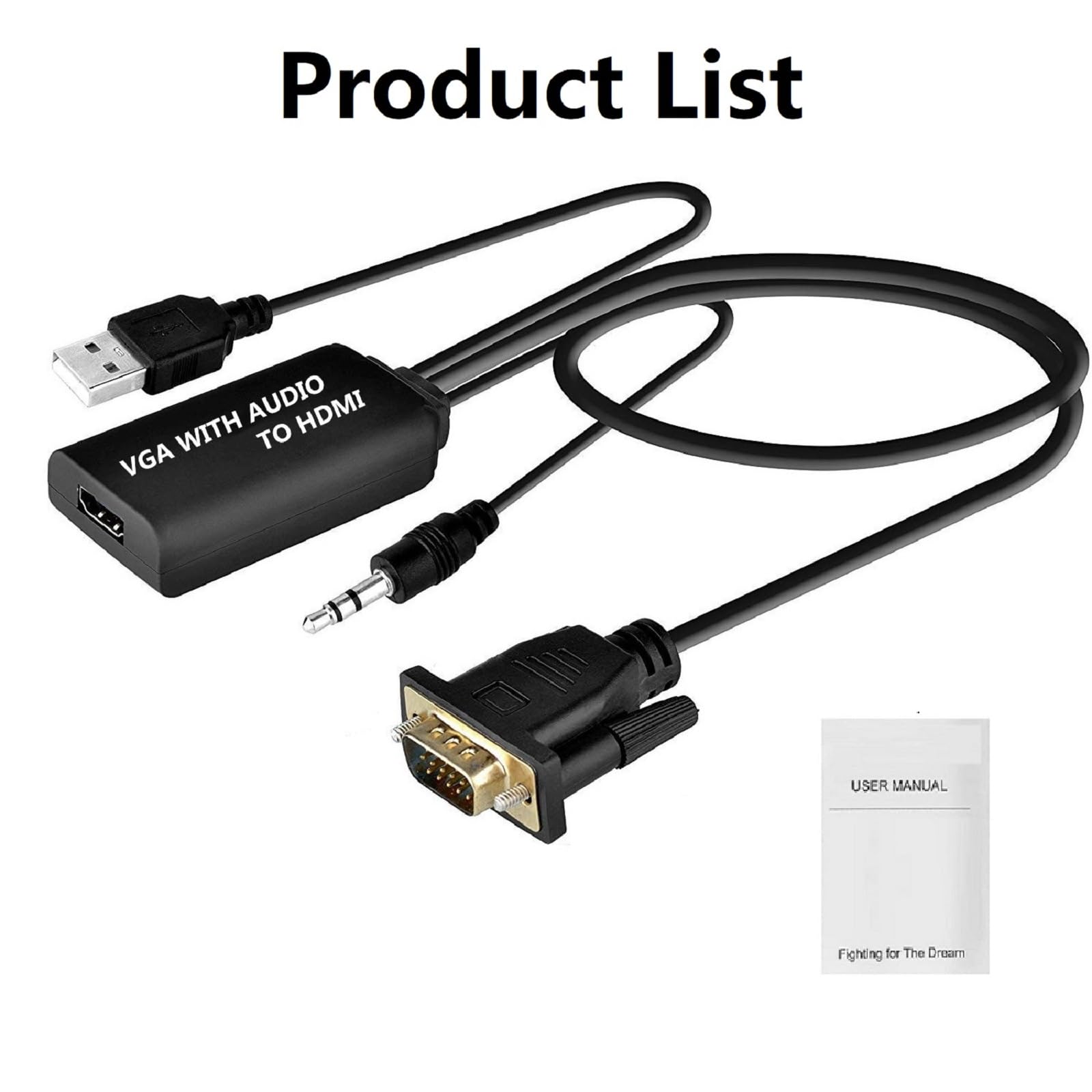 MOUDOAUER VGA to HDMI Adapter 1080P HD Converter Dongle for PC, Laptop, Monitor, Projector, HDTV - Ideal for Home Office, Gaming, and Presentations