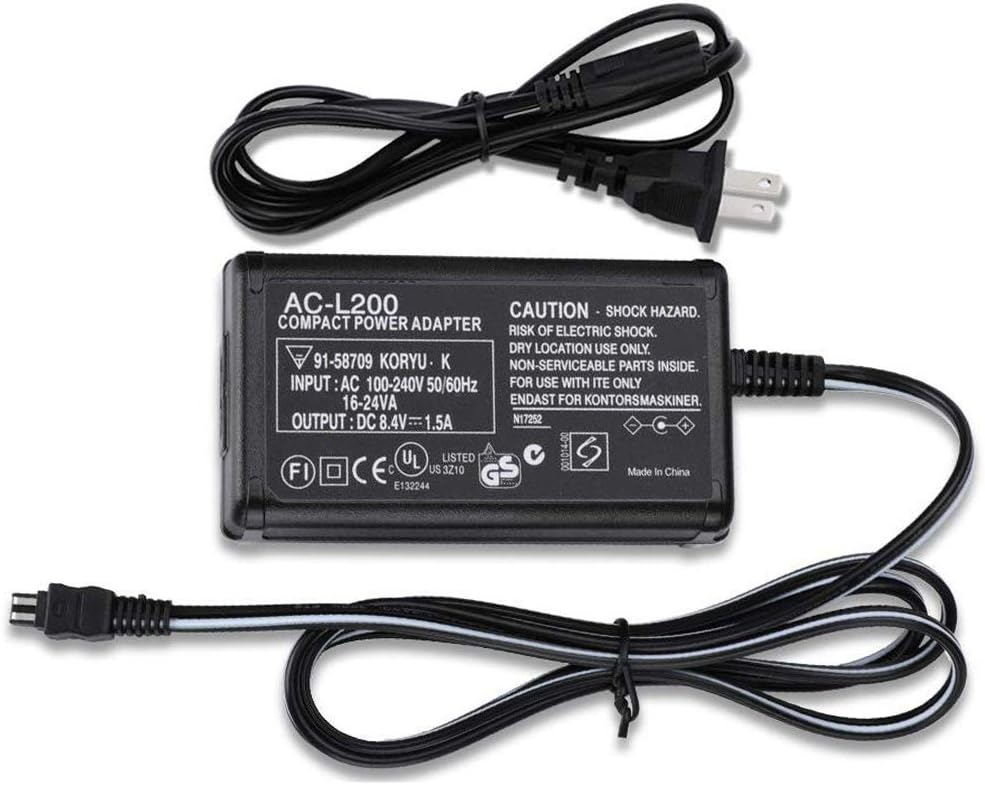 Original AC L200 Power Adapter Charger for Sony Handycam DCR-SX40/SX41/SX44/SX45/SX60/SX63/SX65/SX83/SX85 & DCR-SR42/SR45/SR46/SR47/SR68 - Replacement Charging Cord for Sony Camcorders - Perfect for Travel, Home Use & Professional Videography