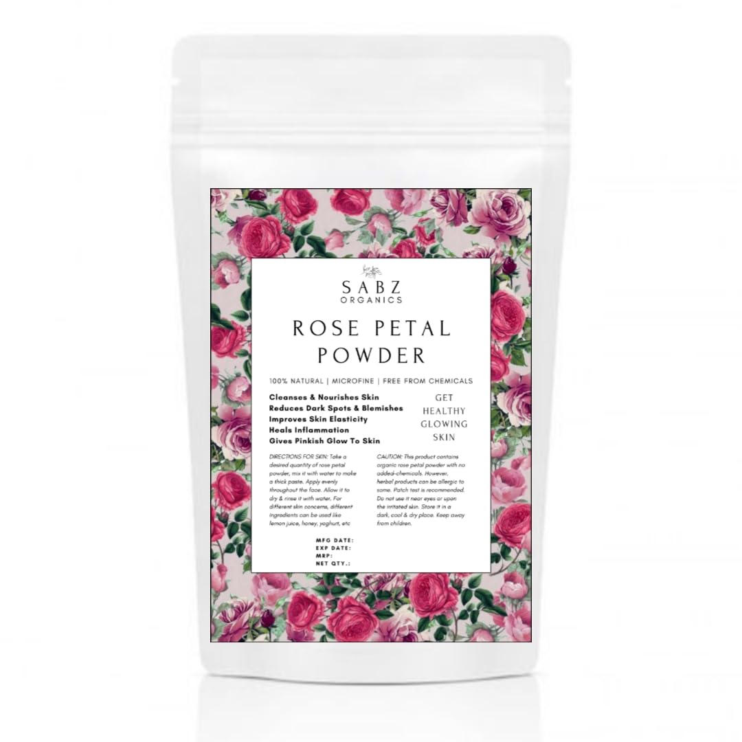 Sabz Organics Natural Dried Rose Petal Powder & Orange Peel Powder Combo (100g Each) - Organic Skincare for Face, Body & Hair Care | DIY Face Masks, Hair Treatments & Aromatherapy