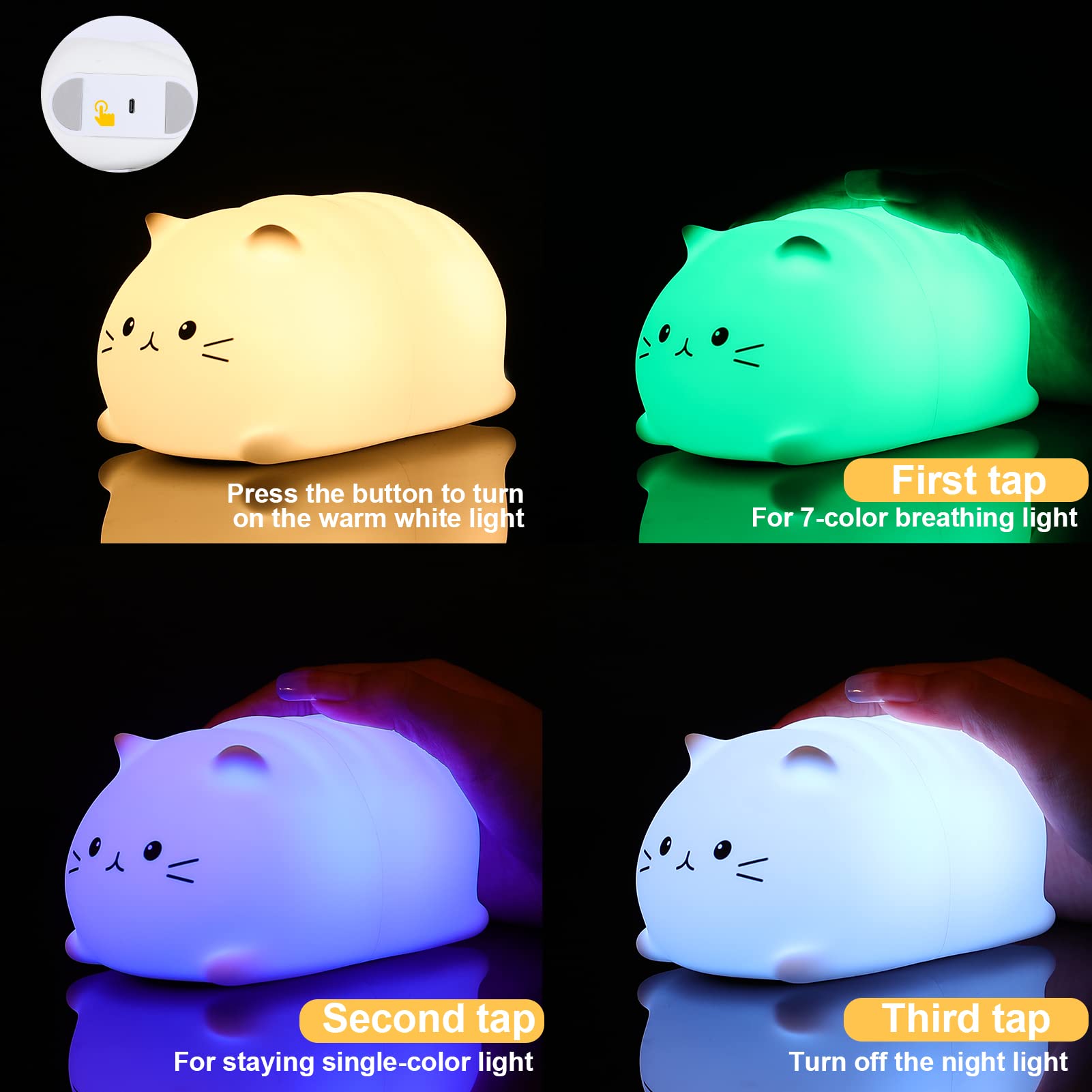 LOVERUIS Cute Cat Night Light for Kids - Soft Silicone Nursery Lamp with Timer, Perfect for Bedroom Decor & Baby Gifts - Ideal for Toddlers, Boys, Girls & Teenagers (Kitty Design) - Great for Nighttime Feeding, Soothing & Safe Sleep Aid