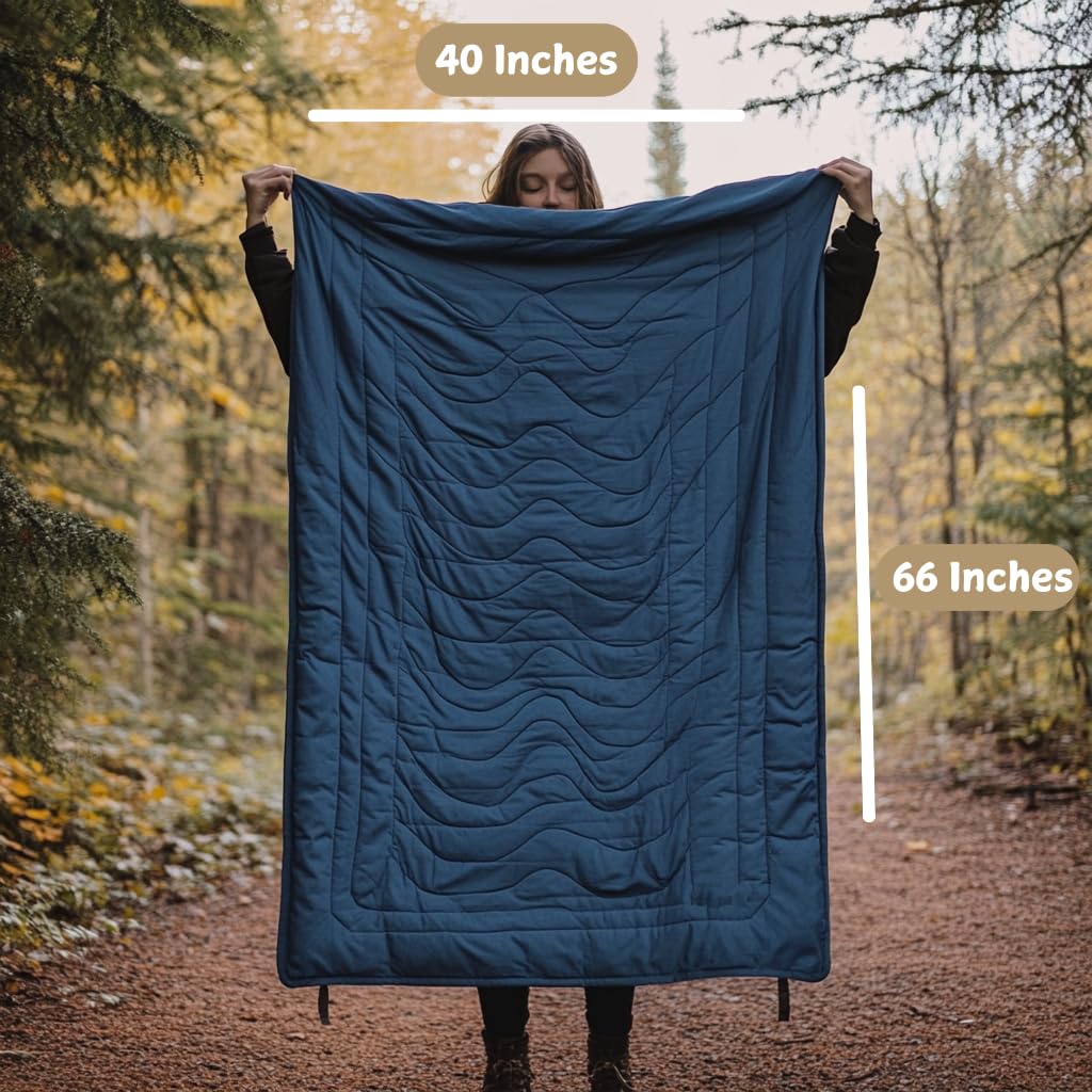Ultra-Light Compact Down Alternative Travel Blanket - Soft Gravel Layover Camping Blanket for Airplane, Hiking & Outdoor Adventures (Blue)