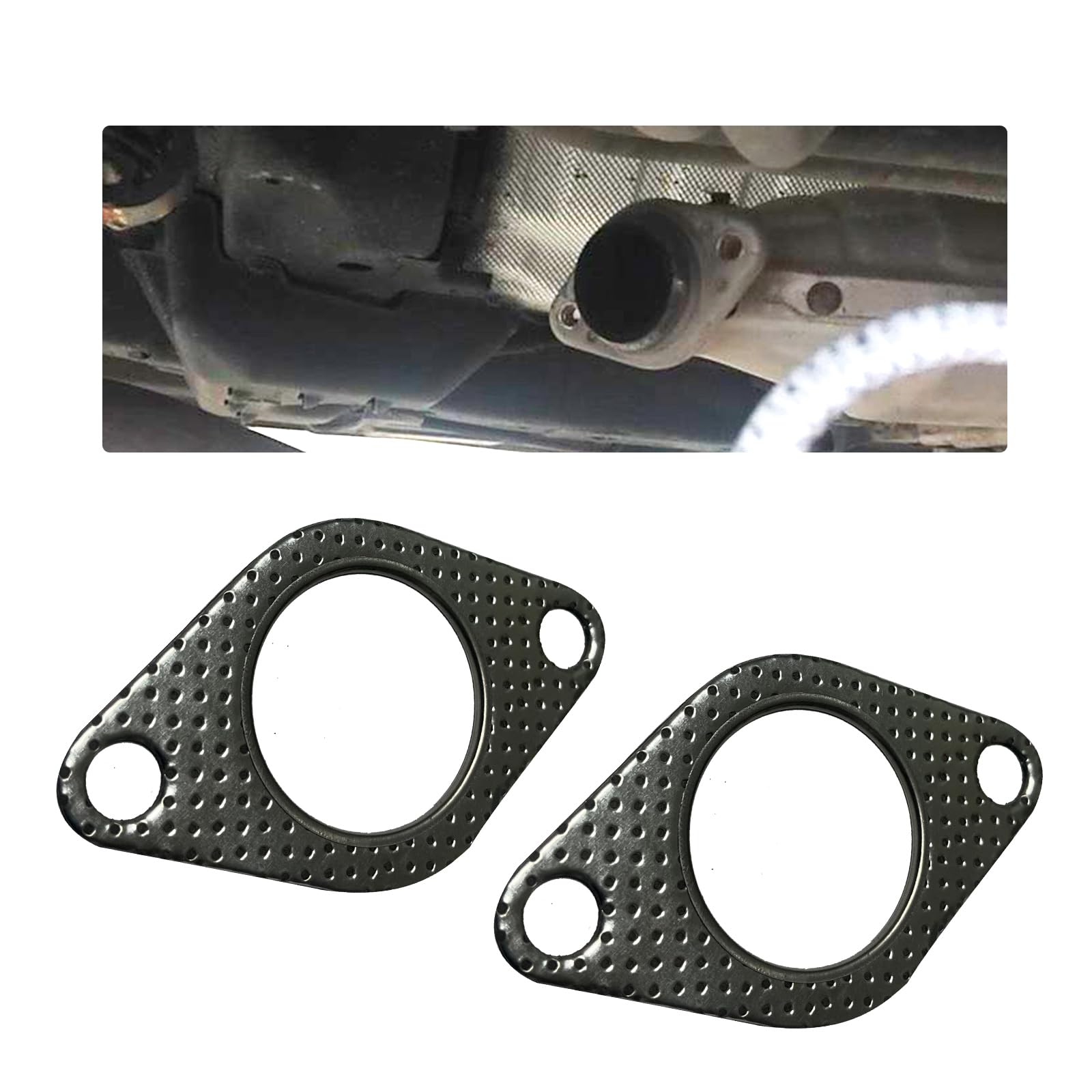 2 PCS 1.73 Inch High Temperature Exhaust Gasket - Reinforced Flange Gasket for Most Cars & Trucks - Durable Catalytic Converter Gasket - Perfect for Exhaust System Repairs & Maintenance