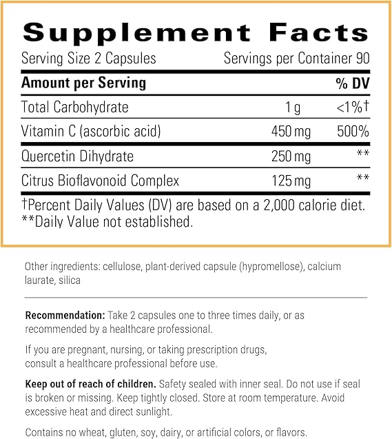 Integrative Therapeutics Vitamin C with Quercetin Supplement - Immune Support & Antioxidant Boost - for Daily Wellness & Cold Season Protection