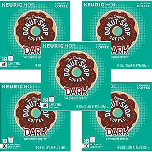 The Original Donut Shop Dark Roast Coffee K-Cup Pods for Keurig - 18 Count (5 Packs) - Bold & Rich Single-Serve Coffee for Morning Energy, Office Break or Afternoon Pick-Me-Up