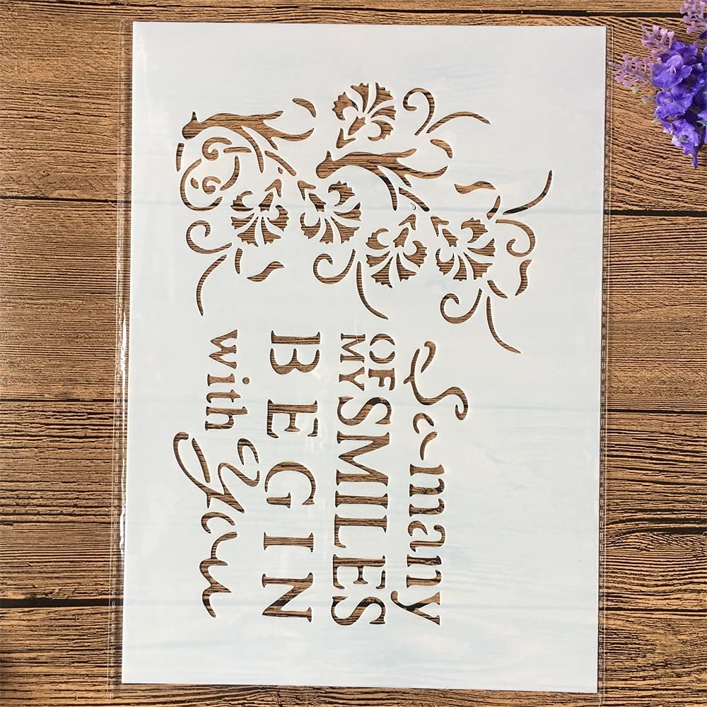 Reusable A4 Smileys & Words Stencil Templates for DIY Painting - Scrapbook, Furniture, Wall & Floor Decor - Home, Office & Craft Room Decoration Ideas