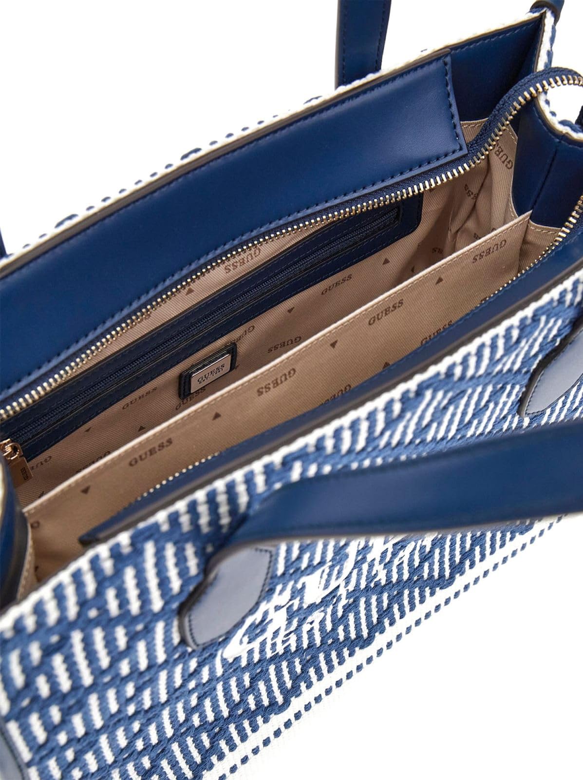 GUESS Silvana Double Compartment Tote Bag for Women - Navy Multi Color Large Work Tote - Perfect for Office, Travel & Everyday Use