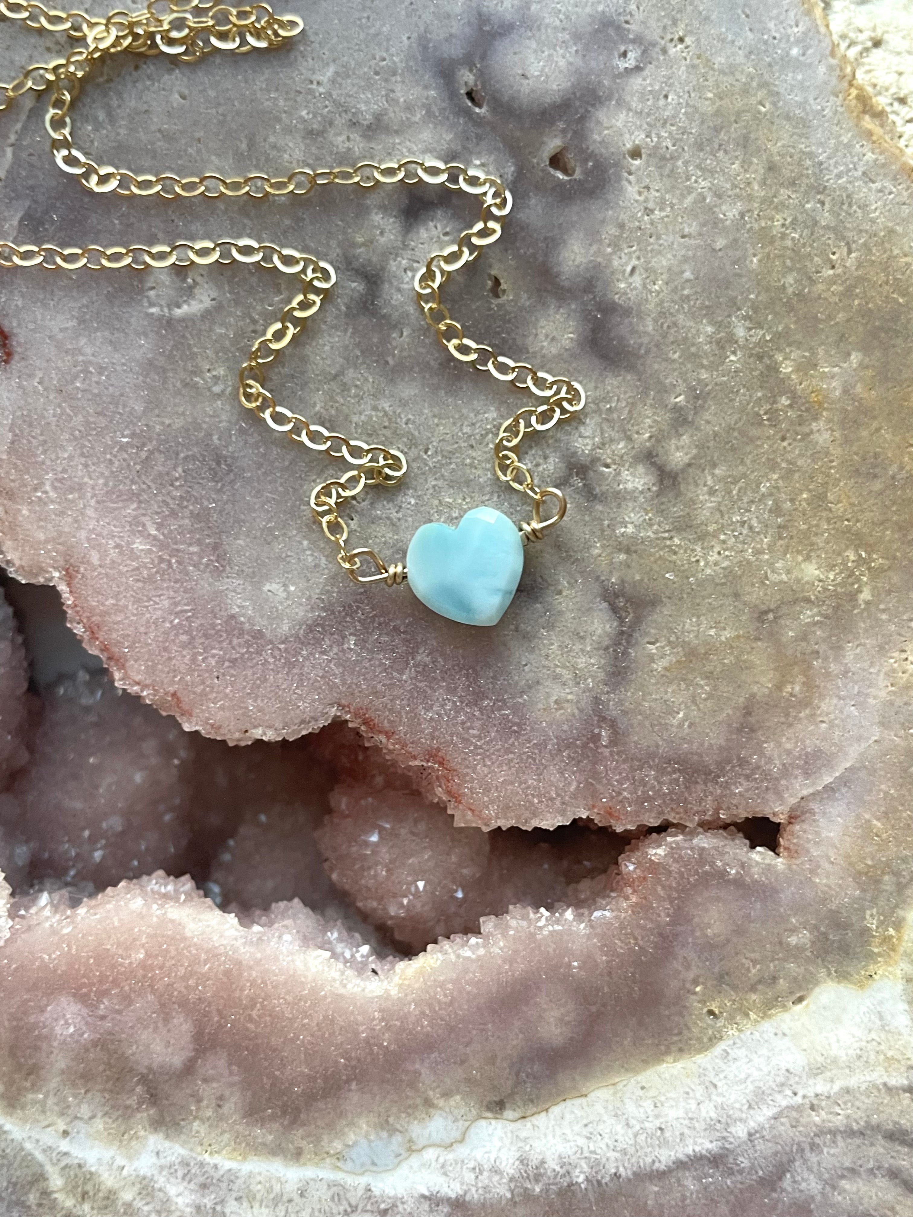 Elegant Tiny Larimar Heart Pendant Necklace - Genuine Blue Gemstone Jewelry for Women - Perfect for Valentine's Day, Anniversary & Everyday Wear