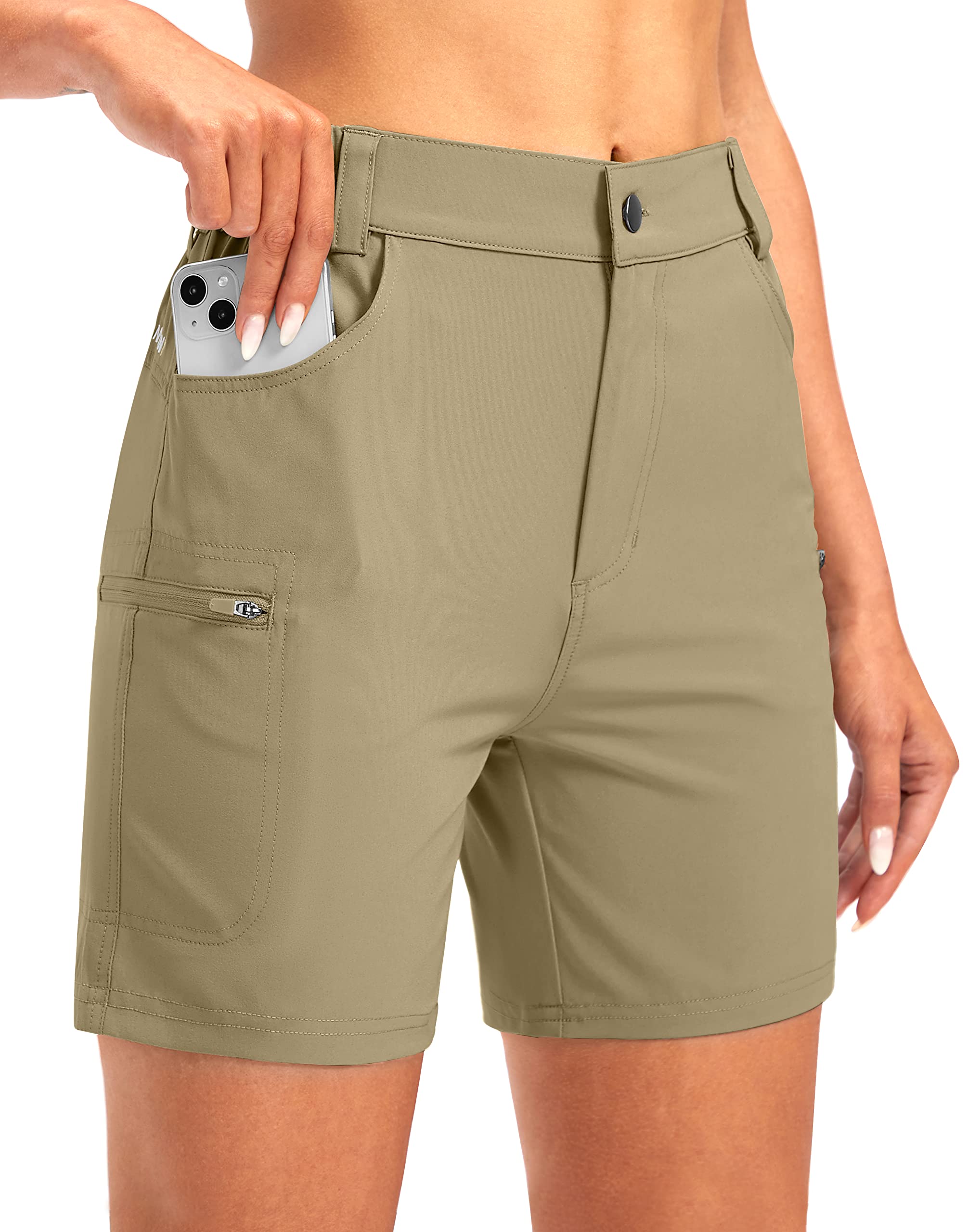 SANTINY Women's 5 Inch Quick Dry Lightweight Cargo Shorts with Zipper Pockets - Golf Hiking Workout Casual Summer Shorts for Outdoor Sports & Travel