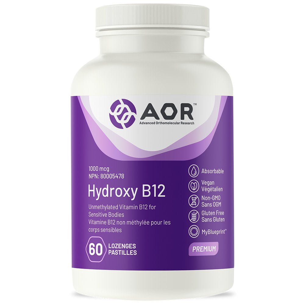 AOR Hydroxy B12 Methylcobalamin 60 Lozenges - Supports Energy, Brain Function & Nervous System Health - Perfect for Vegan & Vegetarian Diets