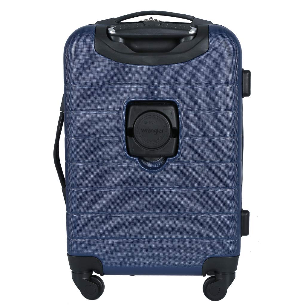 Wrangler Smart Carry-On Luggage with Built-In Cup Holder & USB Charging Port - 3 Piece Set Navy Blue - Perfect for Air Travel, Business Trips & Weekend Getaways