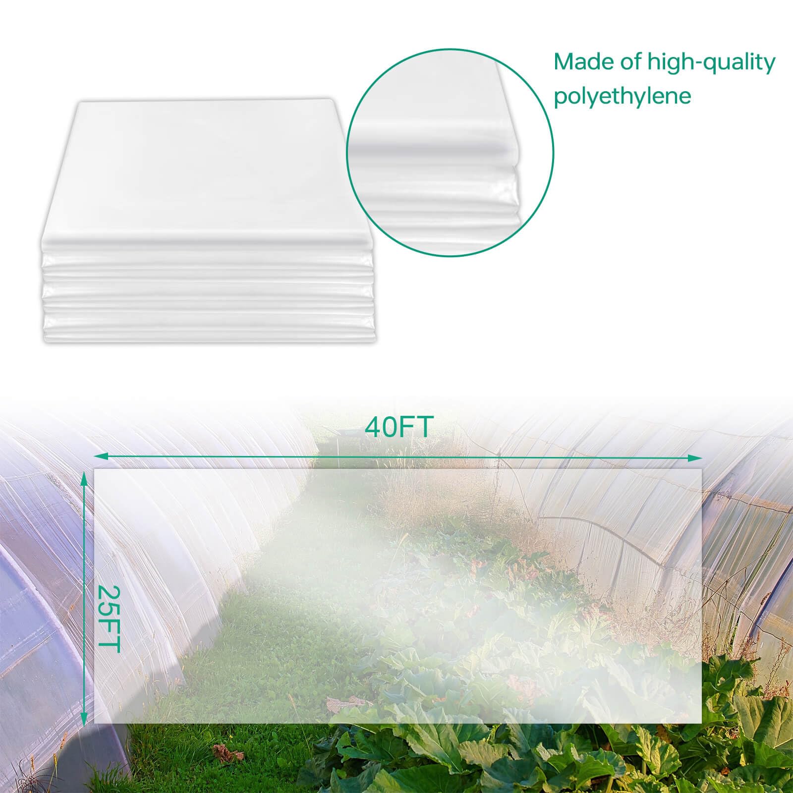 6.5X6.5FT Clear Greenhouse Plastic Sheeting - 6 Mil Thick Anti-Drip Greenhouse Film Cover for Gardening, Farming & Plant Protection - Durable UV-Resistant Polyethylene Plastic for Greenhouses, Agriculture & Hydroponics (Perfect for Seed Starting, Plant Growth & Season Extension)