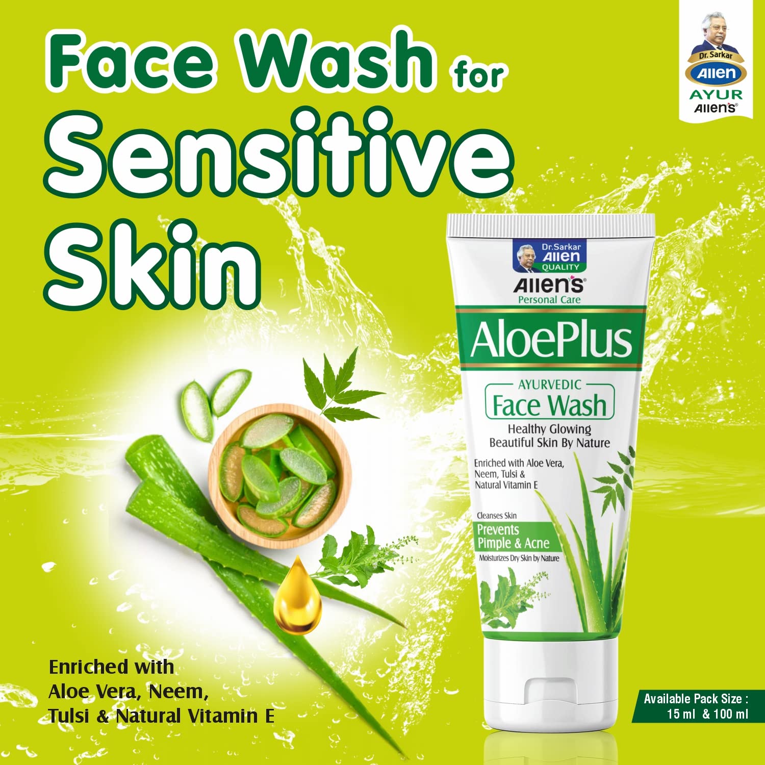 AloePlus Ayurvedic Face Wash (100ml X 2) - Gentle Cleansing for Acne-Prone Skin | Removes Dirt, Pollution & Impurities | Natural Ayurvedic Formula for Clear Skin | Perfect for Daily Skincare Routine & Travel