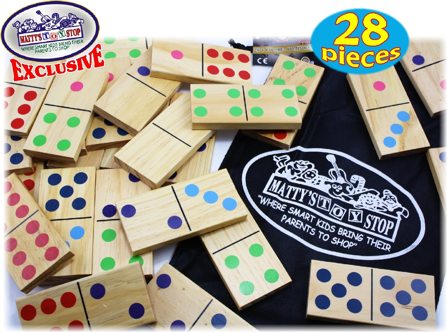Matty's Toy Stop Deluxe Giant Wooden Dominoes Set - 28 Double Six (5