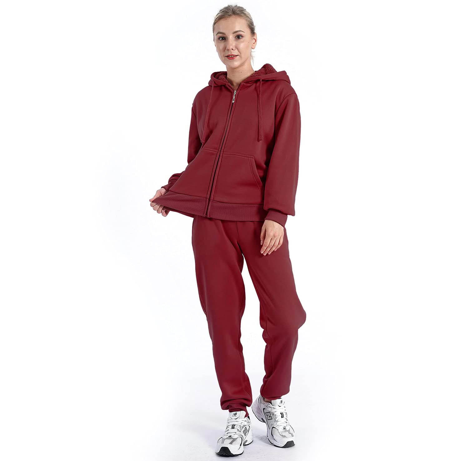 Women's 2-Piece Fleece Sherpa Lined Hoodie & Sweatpants Set - Warm Winter Jogging Suit for Running, Yoga & Lounge Wear - Cozy Tracksuit Outfit for Women