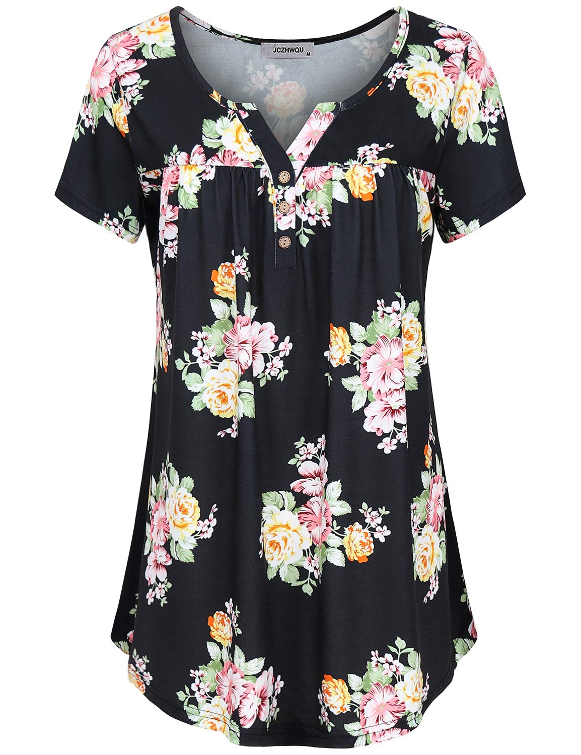 Women's Flowy Notch Neck Short Sleeve Casual Tunic Top - Comfortable Loose Fit Blouse for Summer, Work, Travel & Everyday Wear