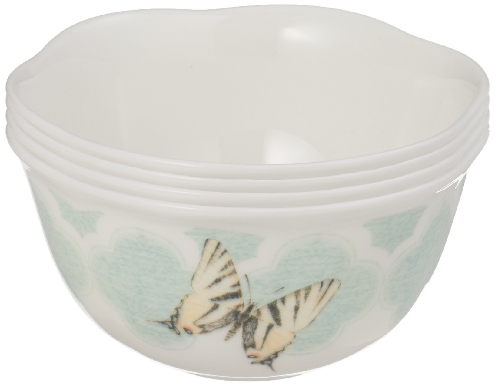 Lenox Butterfly Meadow Trellis Dessert Bowl Set of 4 - Elegant White Porcelain Serving Bowls for Ice Cream, Fruit, Salads & Party Desserts