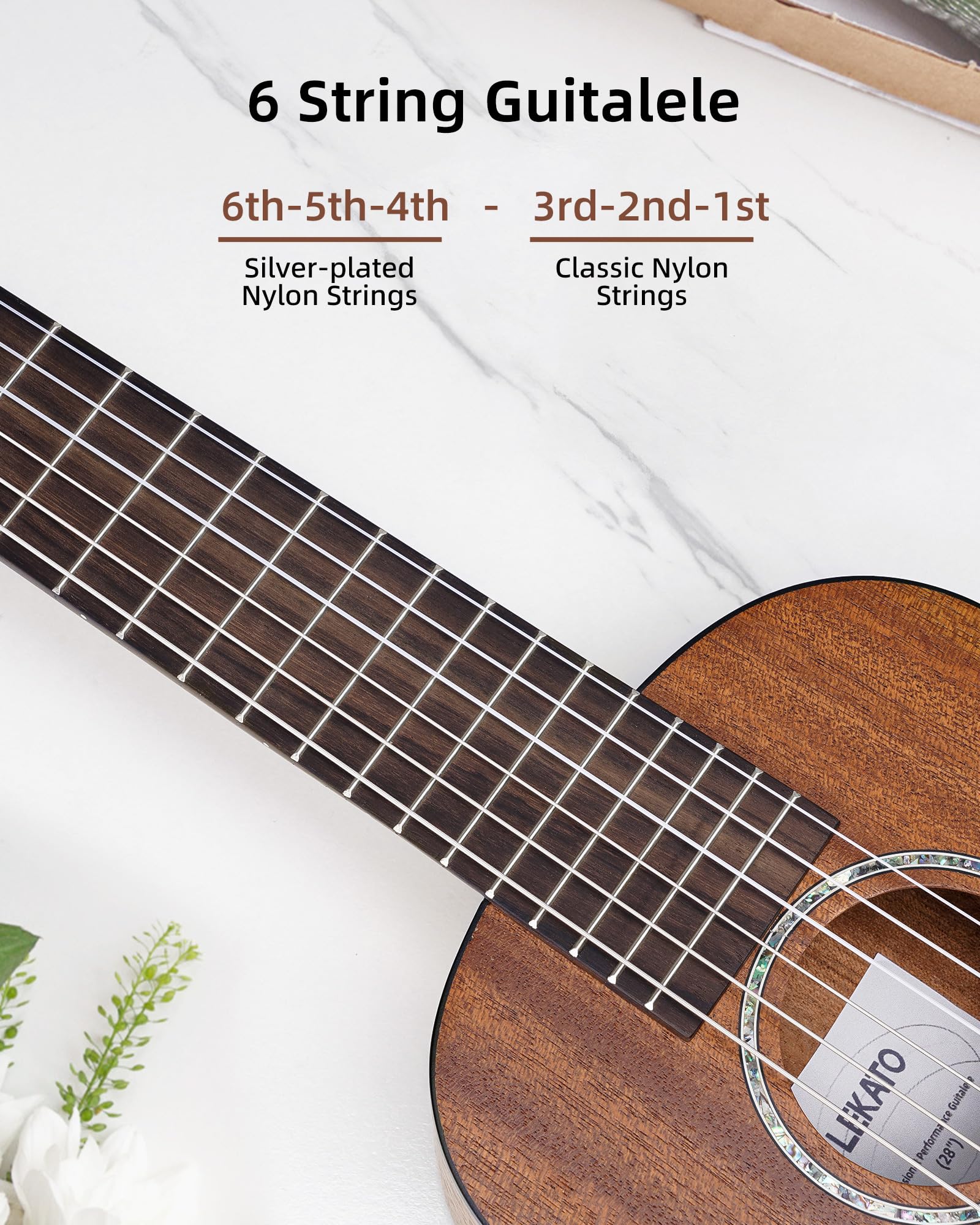 LEKATO GT-800 Mahogany Guitalele 6-String 28-Inch Beginner Guitarlele | 1/4 Size Classical Guitar | Small Hawaiian Travel Guilele with Gig Bag, Strap & Picks | Perfect for Travel, Camping & Beginners Learning Ukulele