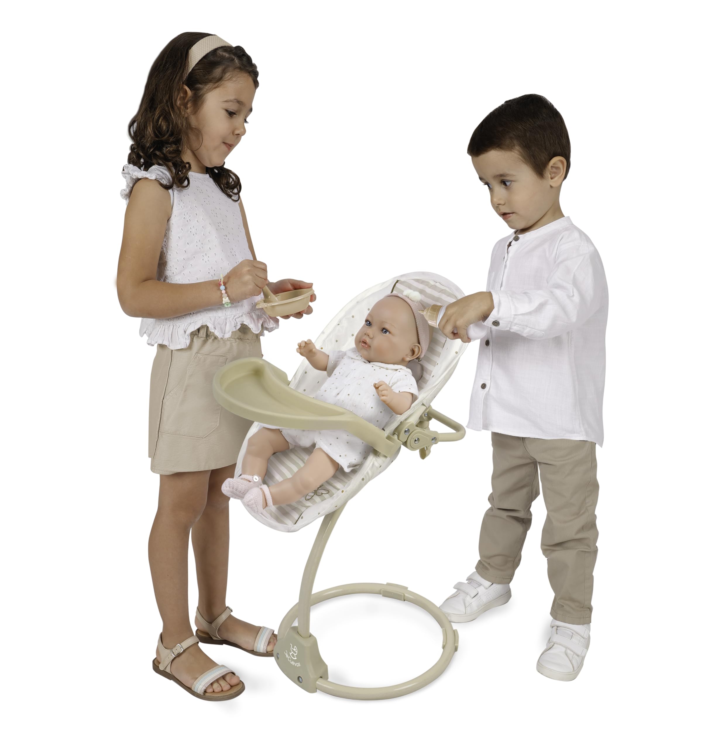 DE CUEVAS TOYS 51578 High Chair for Babies - Beige and White Wooden Feeding Chair with Adjustable Height | Perfect for Dining, Weaning & Playtime