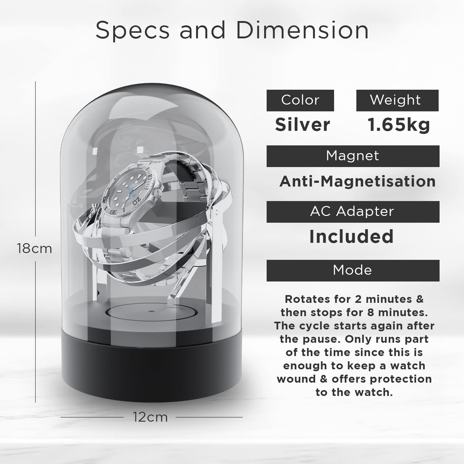 Orbit Single Watch Winder for Automatic & Mechanical Watches - Clear Transparent Display Case with Gyroscope Technology - Perfect for Rolex, Omega & Luxury Watch Storage at Home or Office