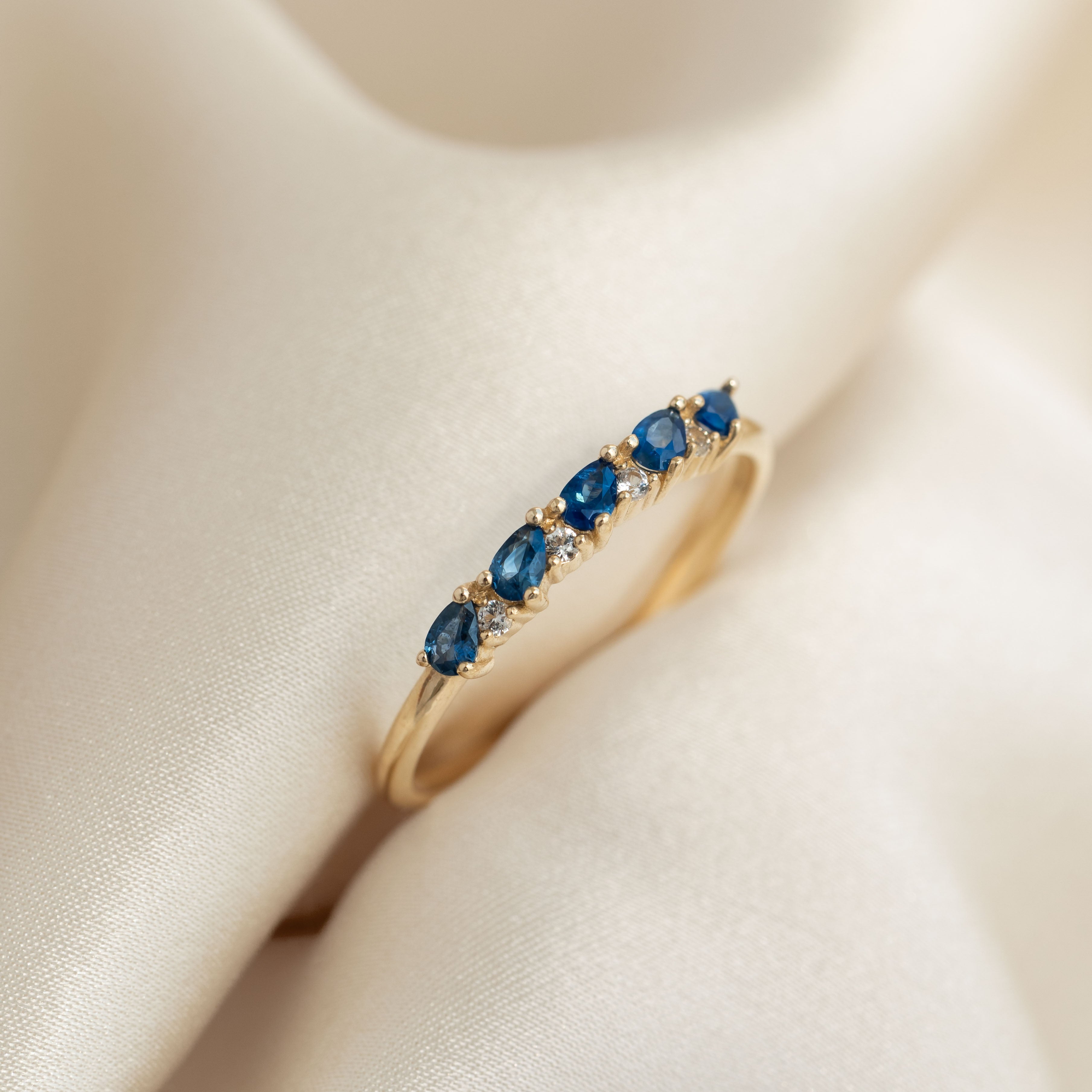 14K Gold Sapphire Half Eternity Ring for Women - Elegant Capriana Wedding Band, Anniversary Gift, Engagement Jewelry | Perfect for Bridal, Evening Wear & Special Occasions