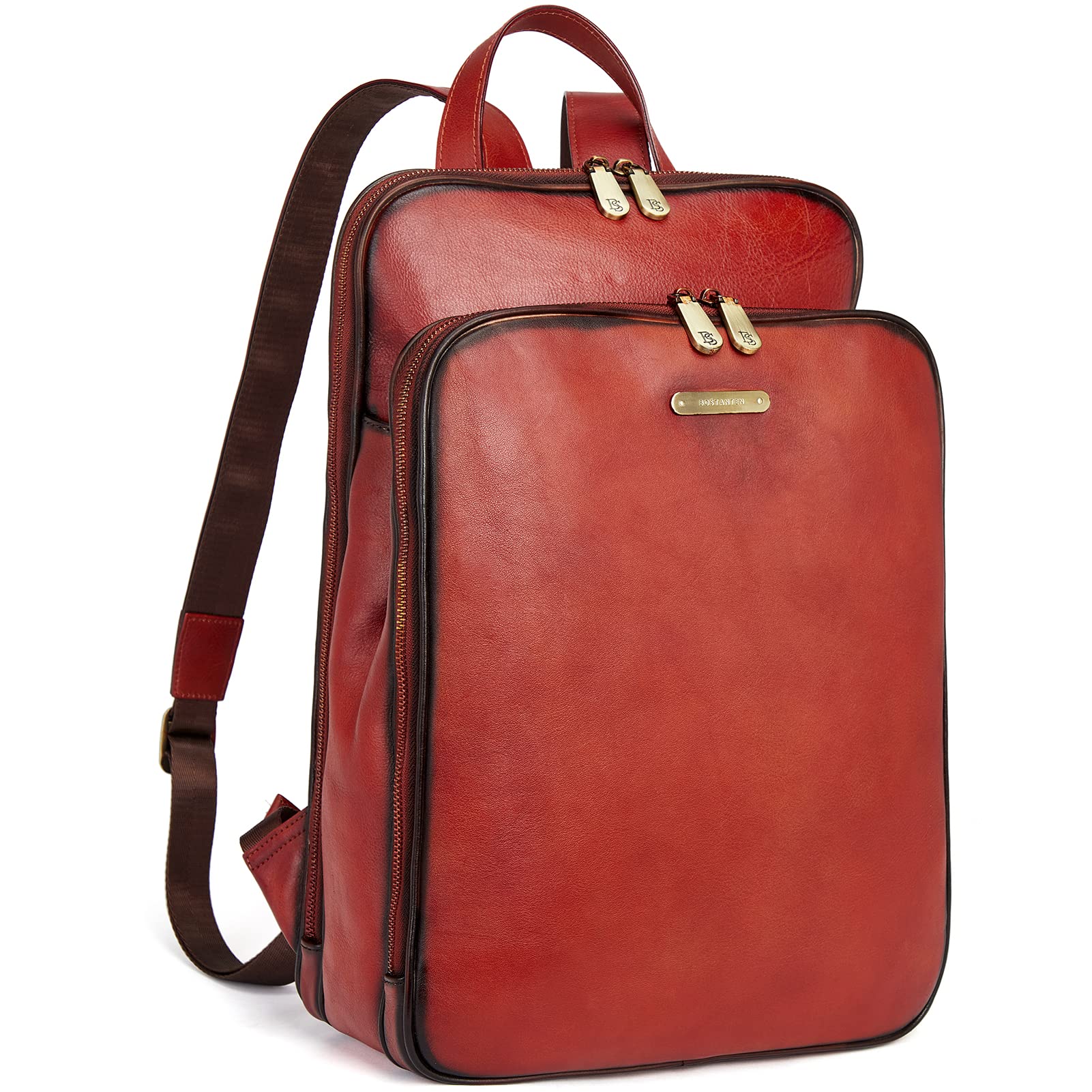 BOSTANTEN Women's Leather Laptop Backpack 15.6 Inch Vintage Business College Daypack Large Travel Bag for Work, School, and Commuting